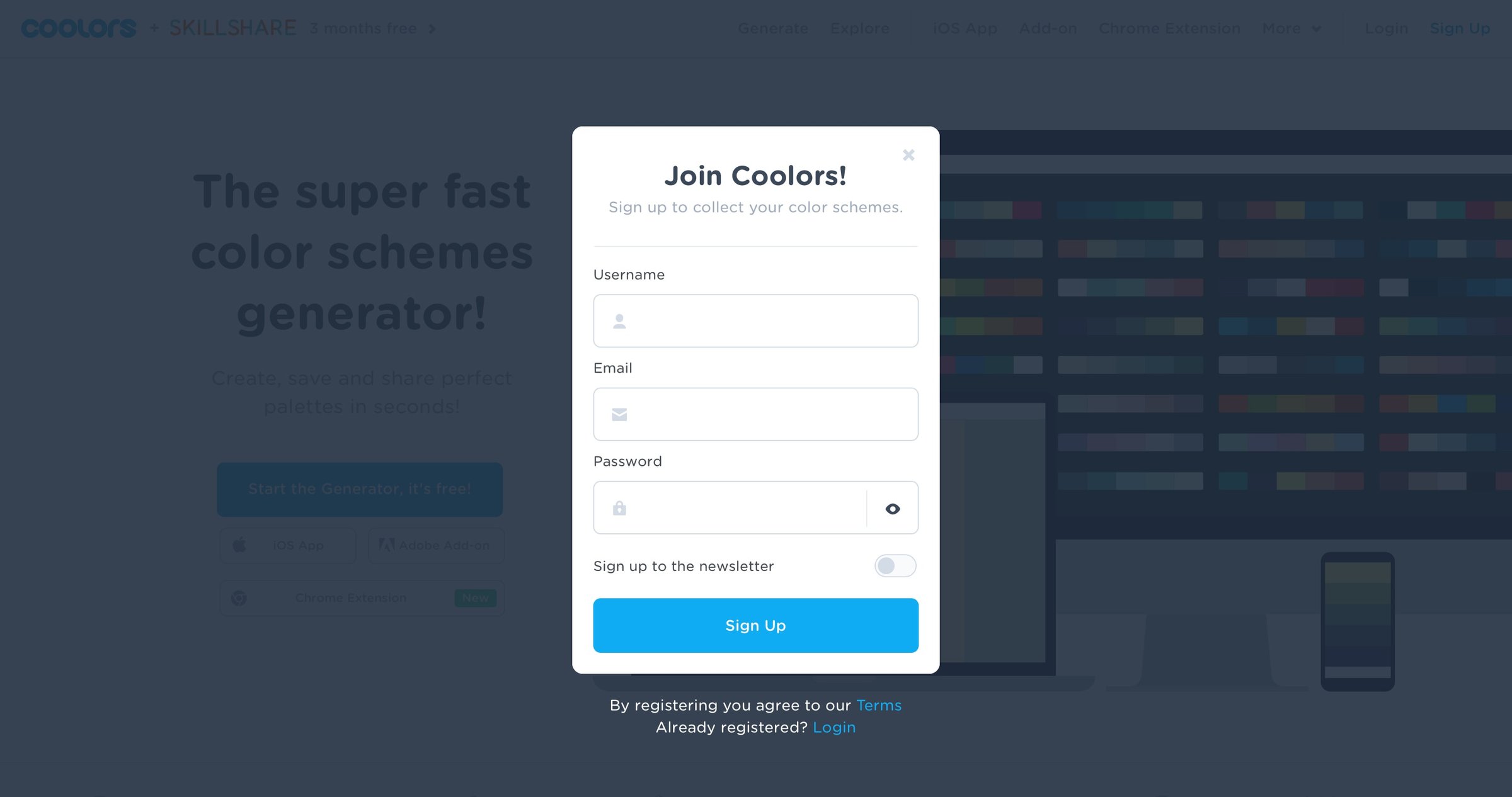 Coolors - Sign up screen