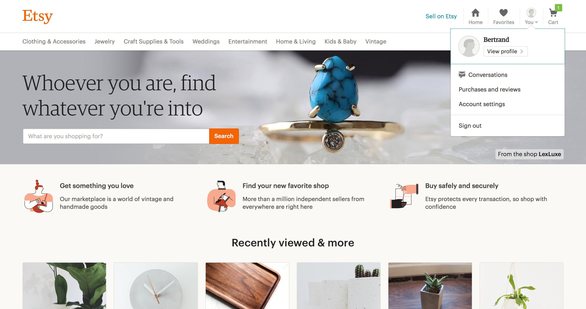 Etsy - Dropdown menu screen
