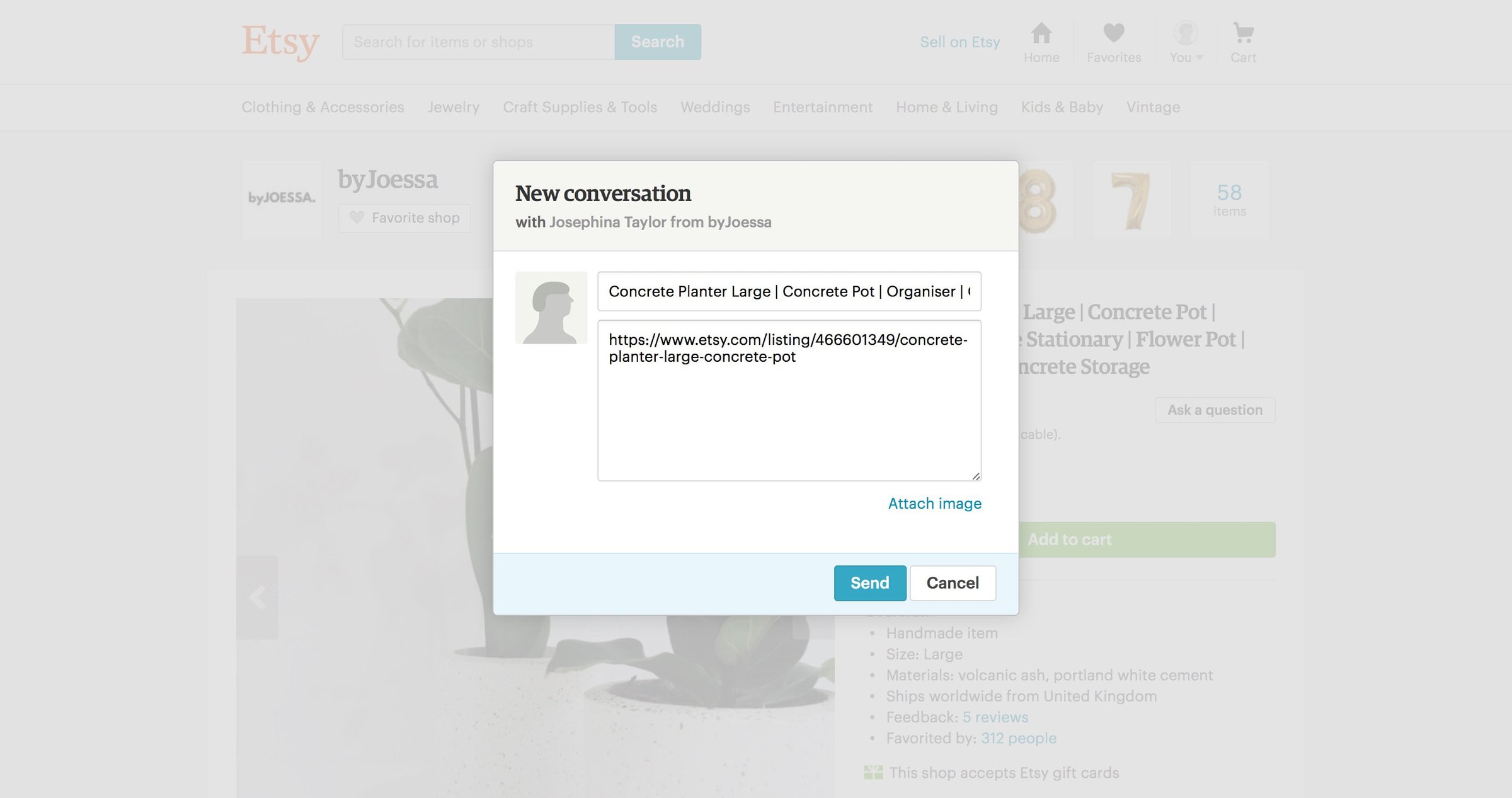 Etsy - New message screen