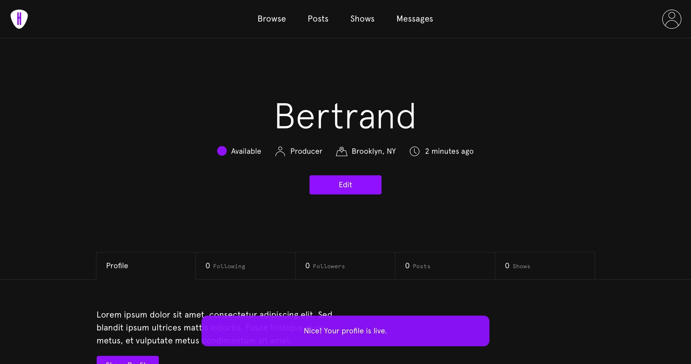 Hendrix - Notification screen