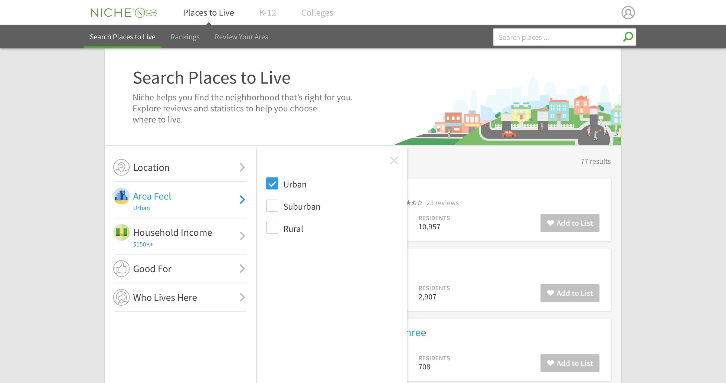 Niche - Search screen