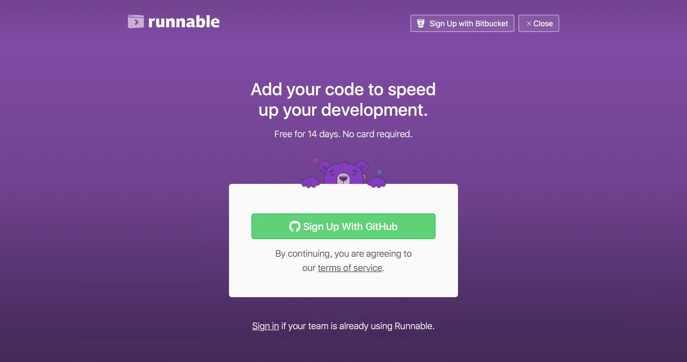 Runnable - Sign up screen