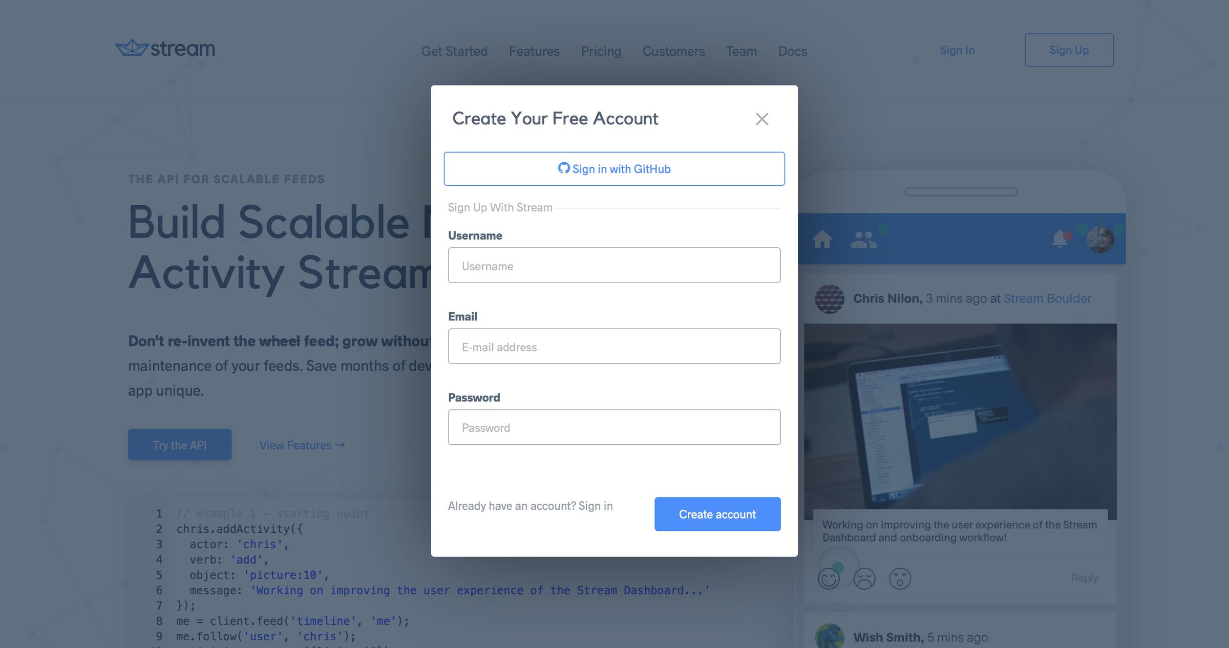 Stream - Sign up screen