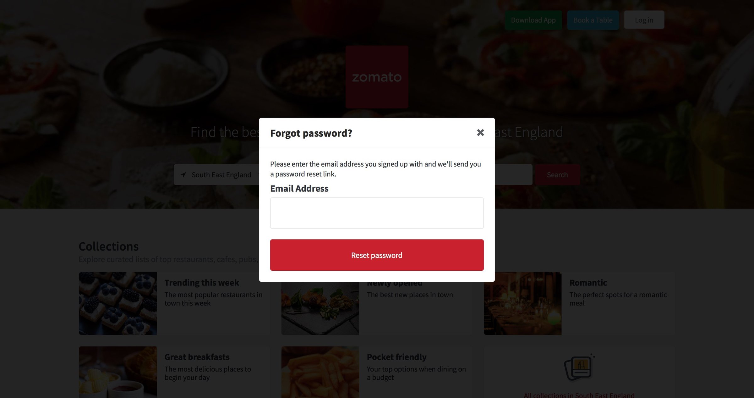 Zomato - Password reset screen