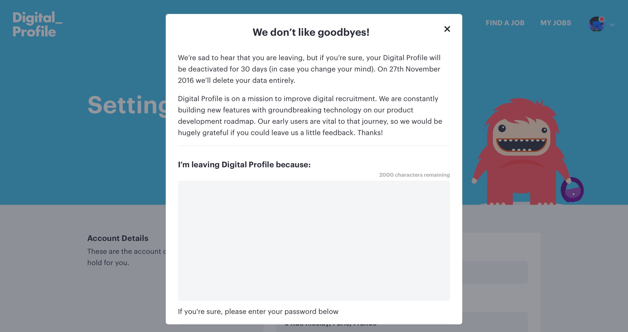 Delete account from Digital profile