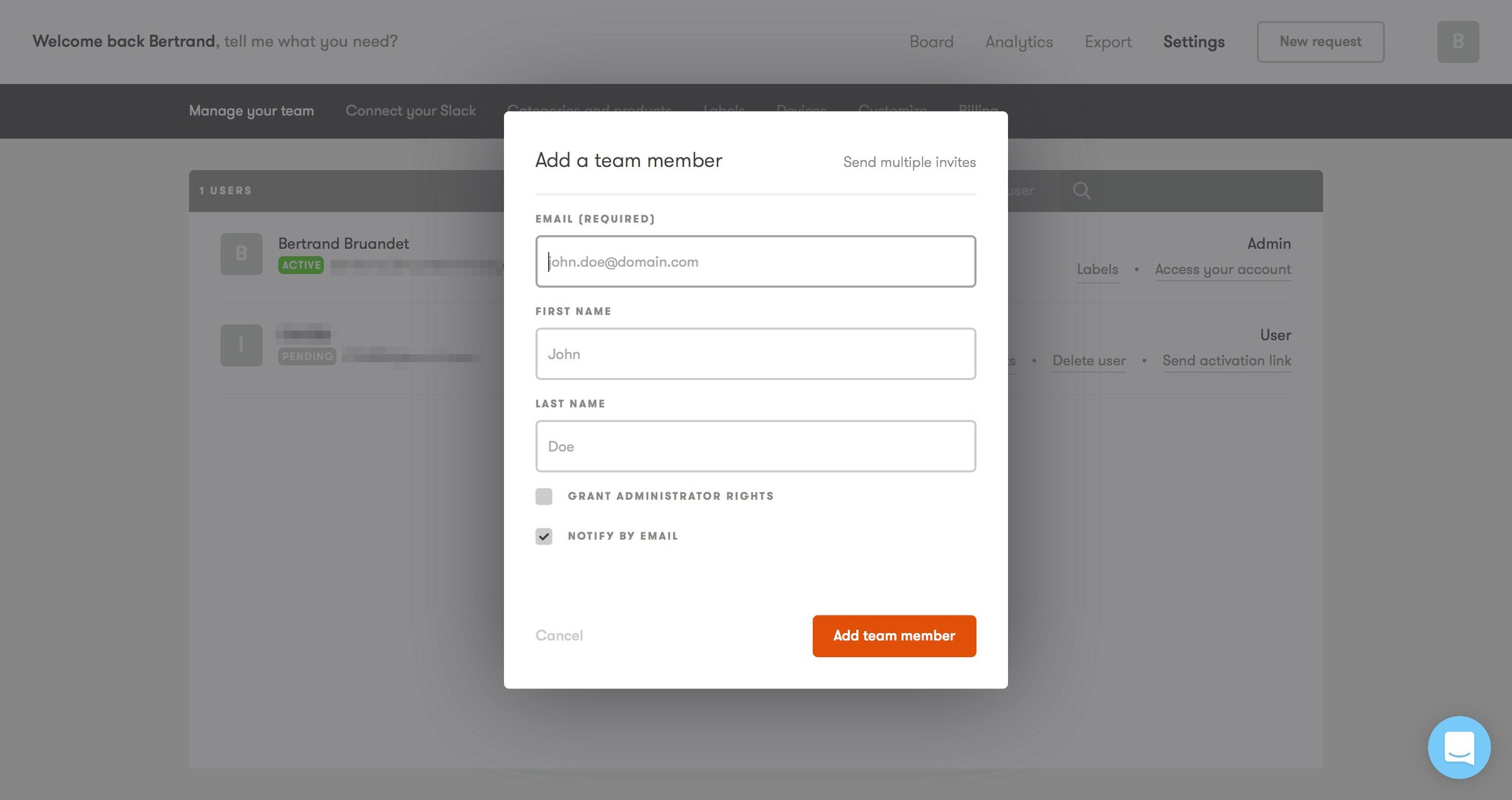 Hivy - Add team member screen