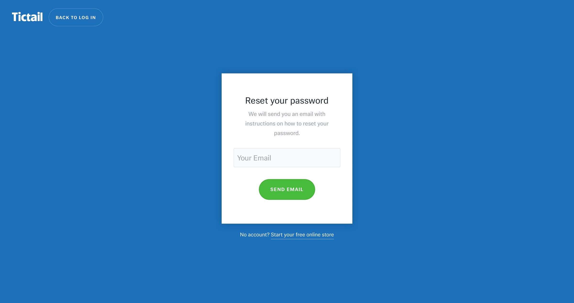Tictail - Password reset screen