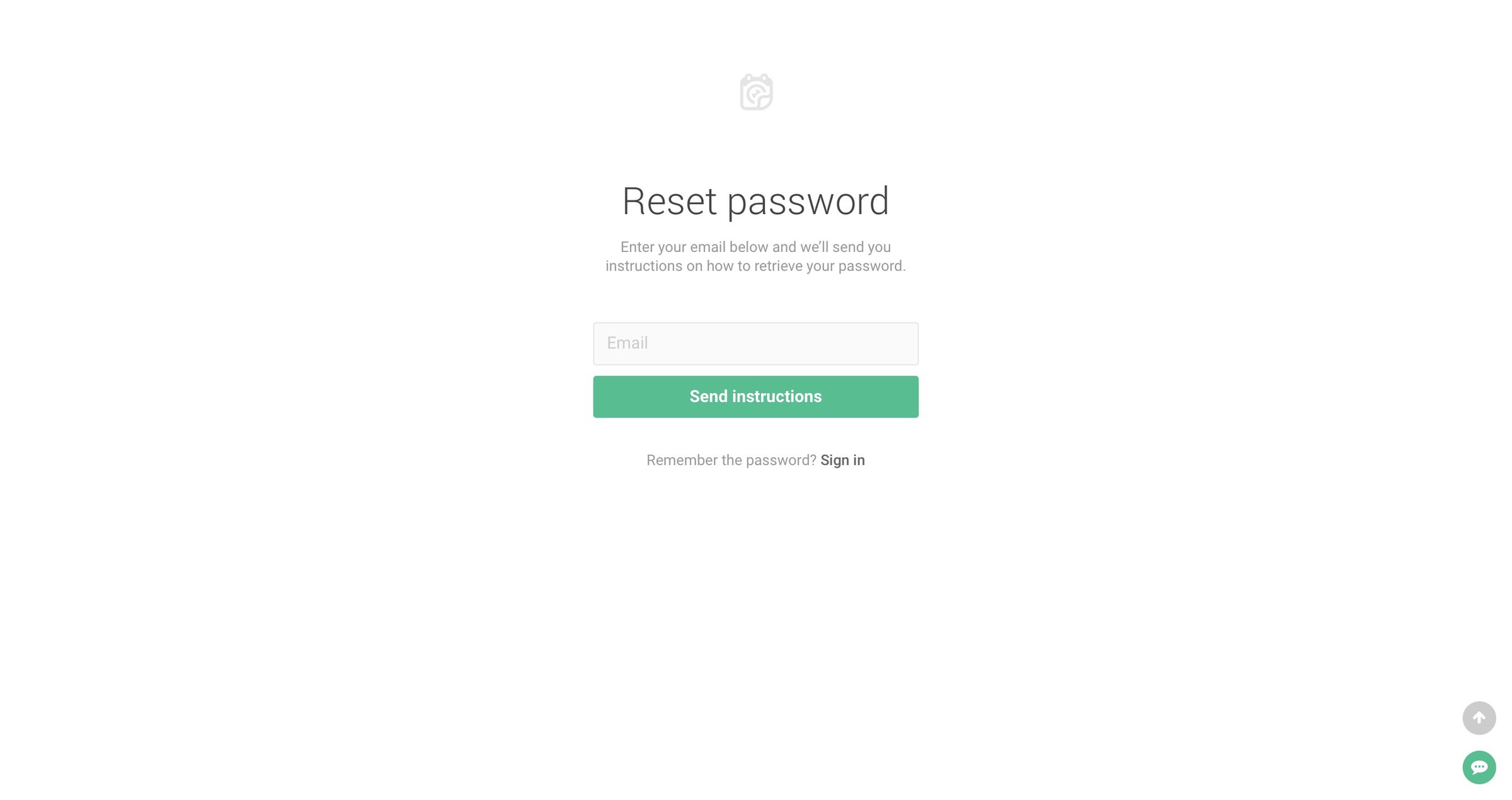 Tookapic - Password reset screen