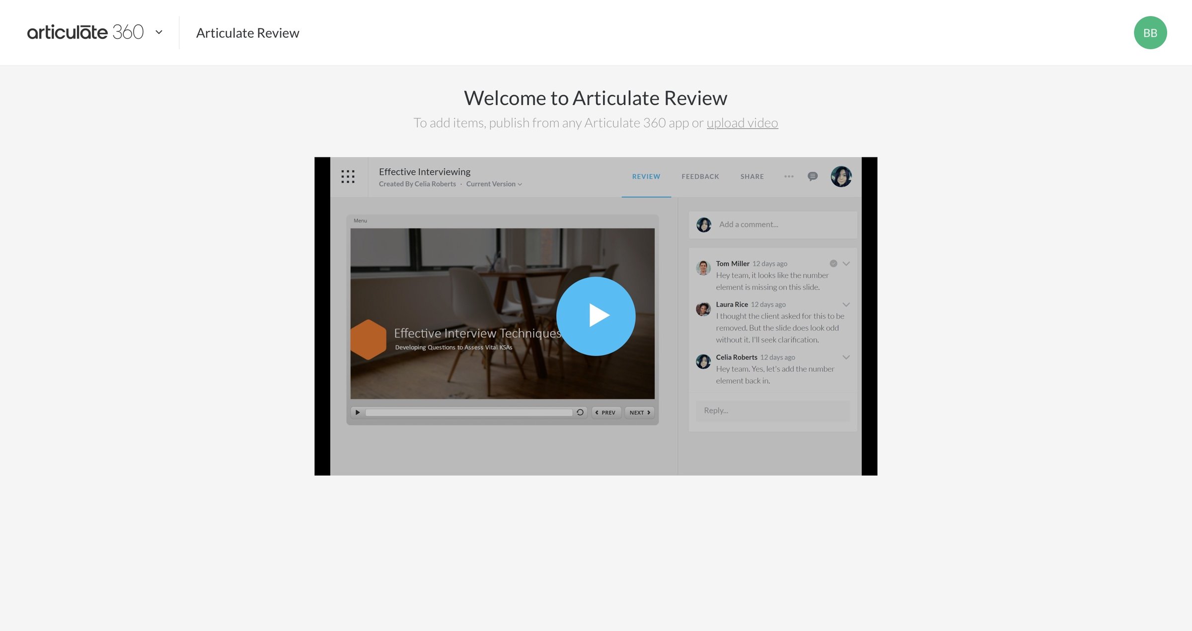 Articulate - Empty state screen
