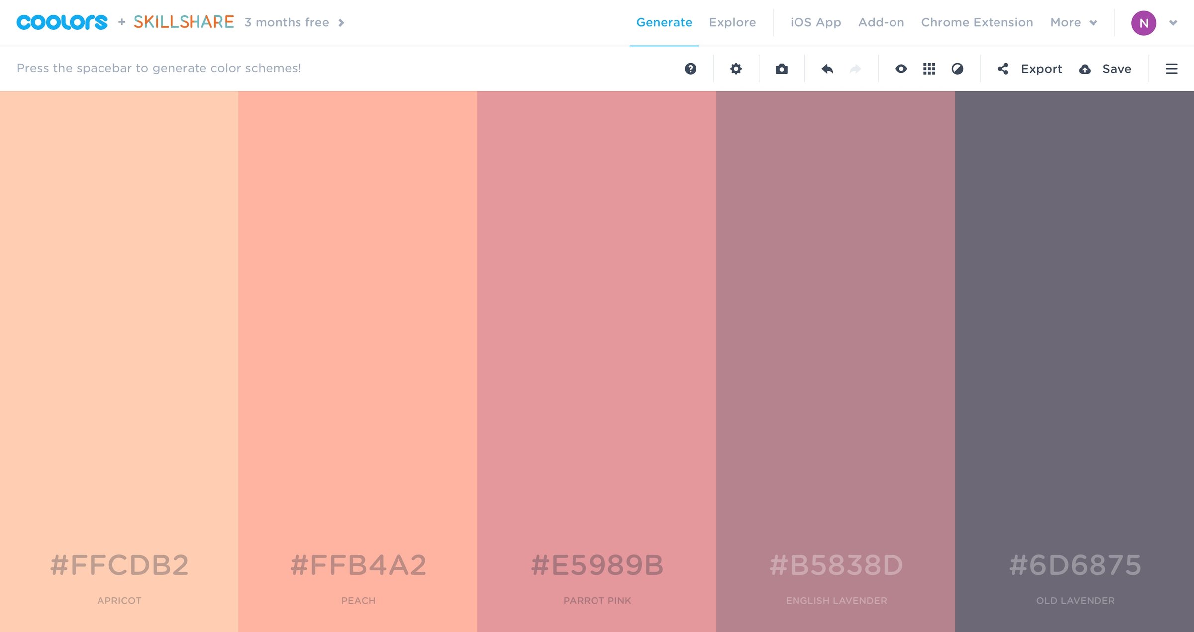 Coolors - Generate color scheme screen