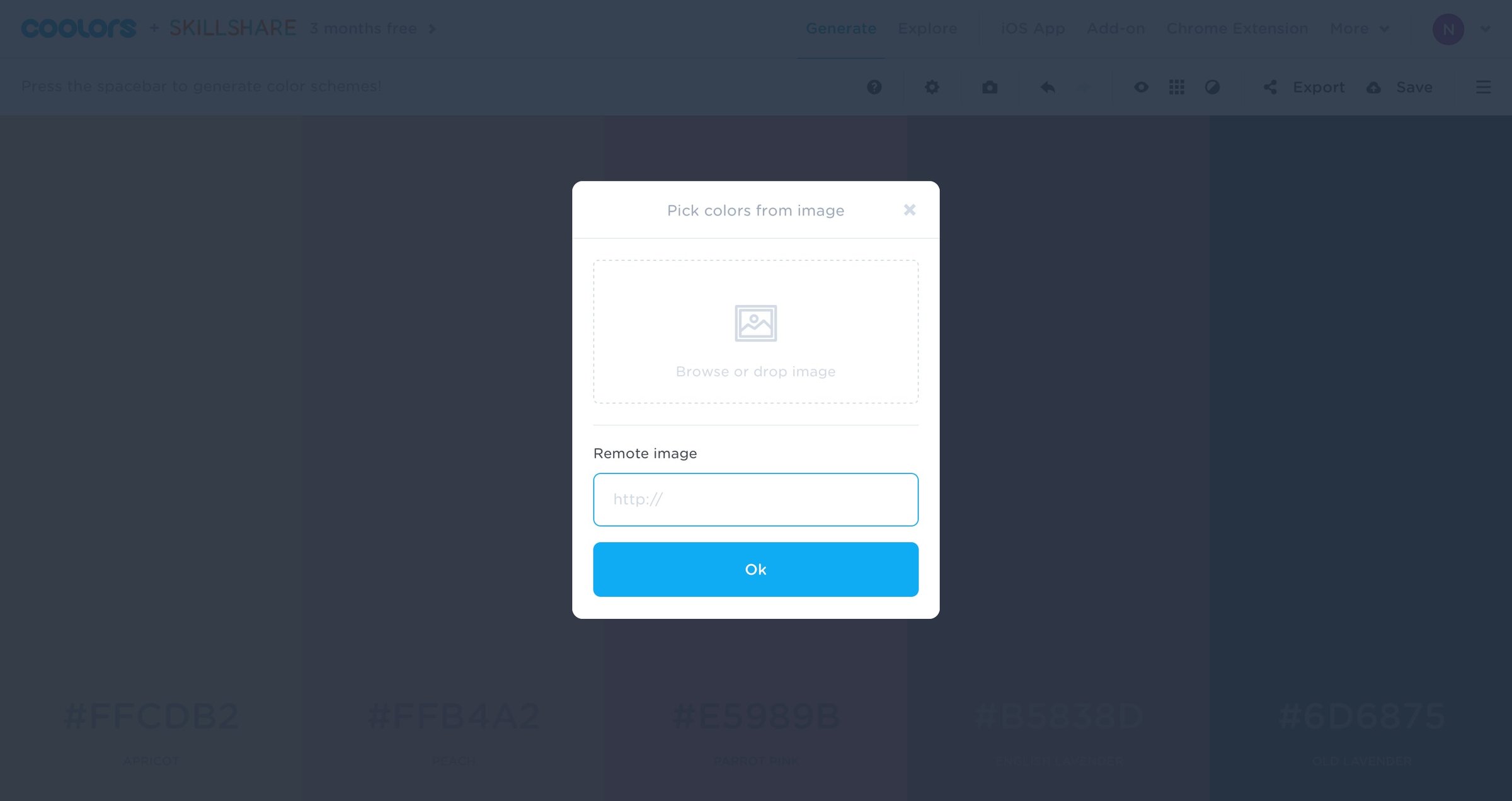 Coolors - Pick color from an image screen