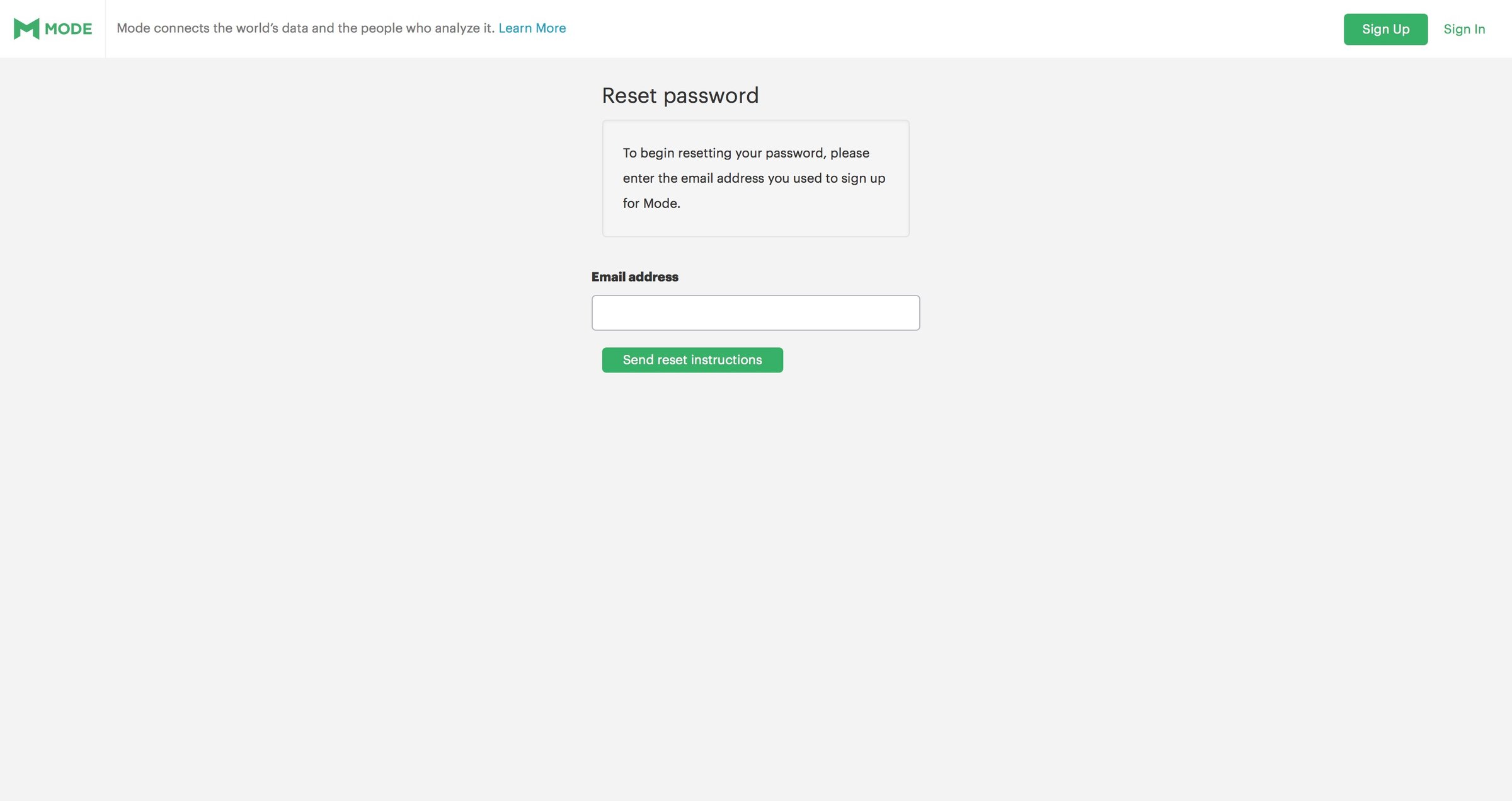 Mode - Password reset screen
