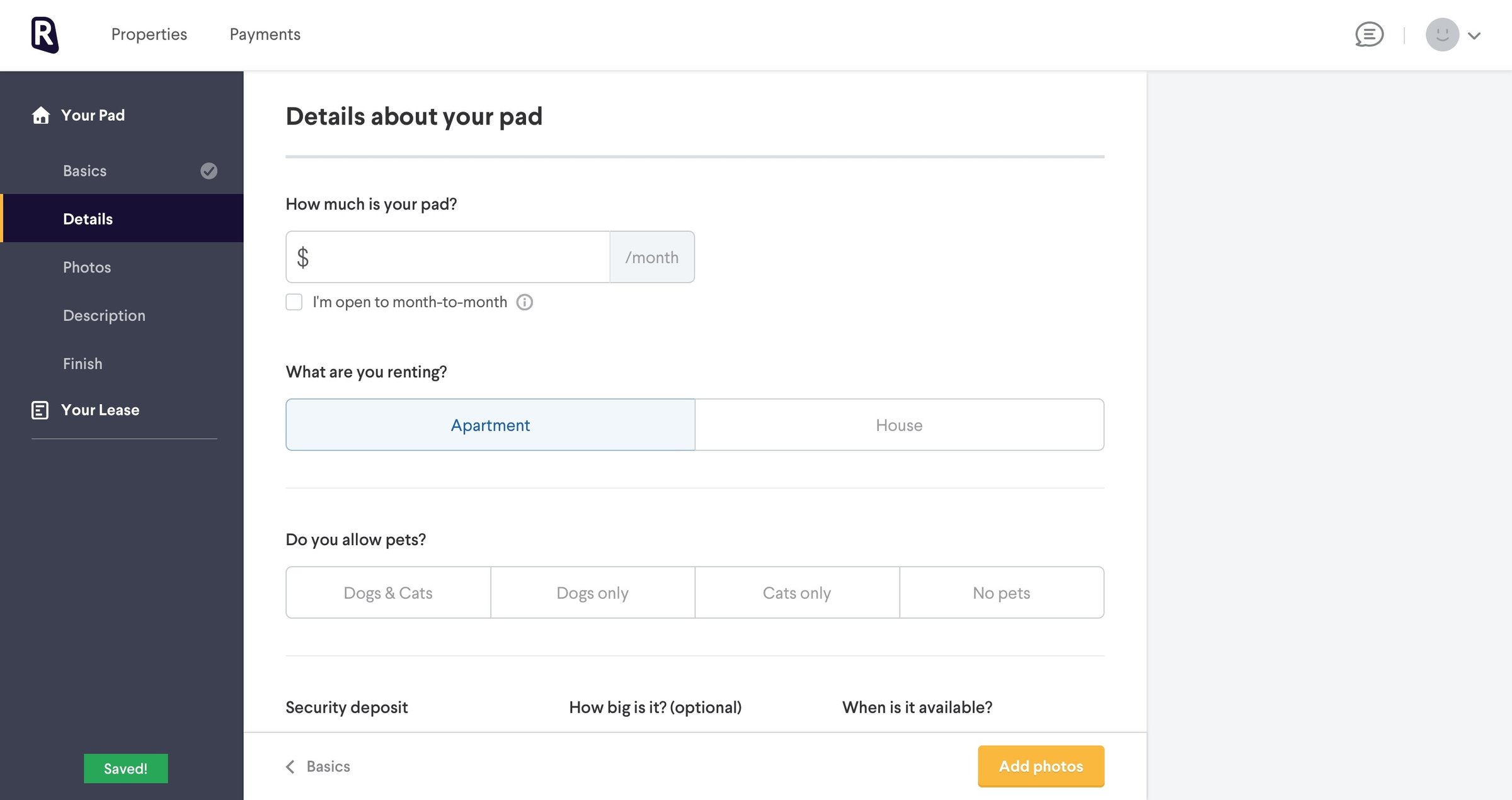 List a new place from Radpad