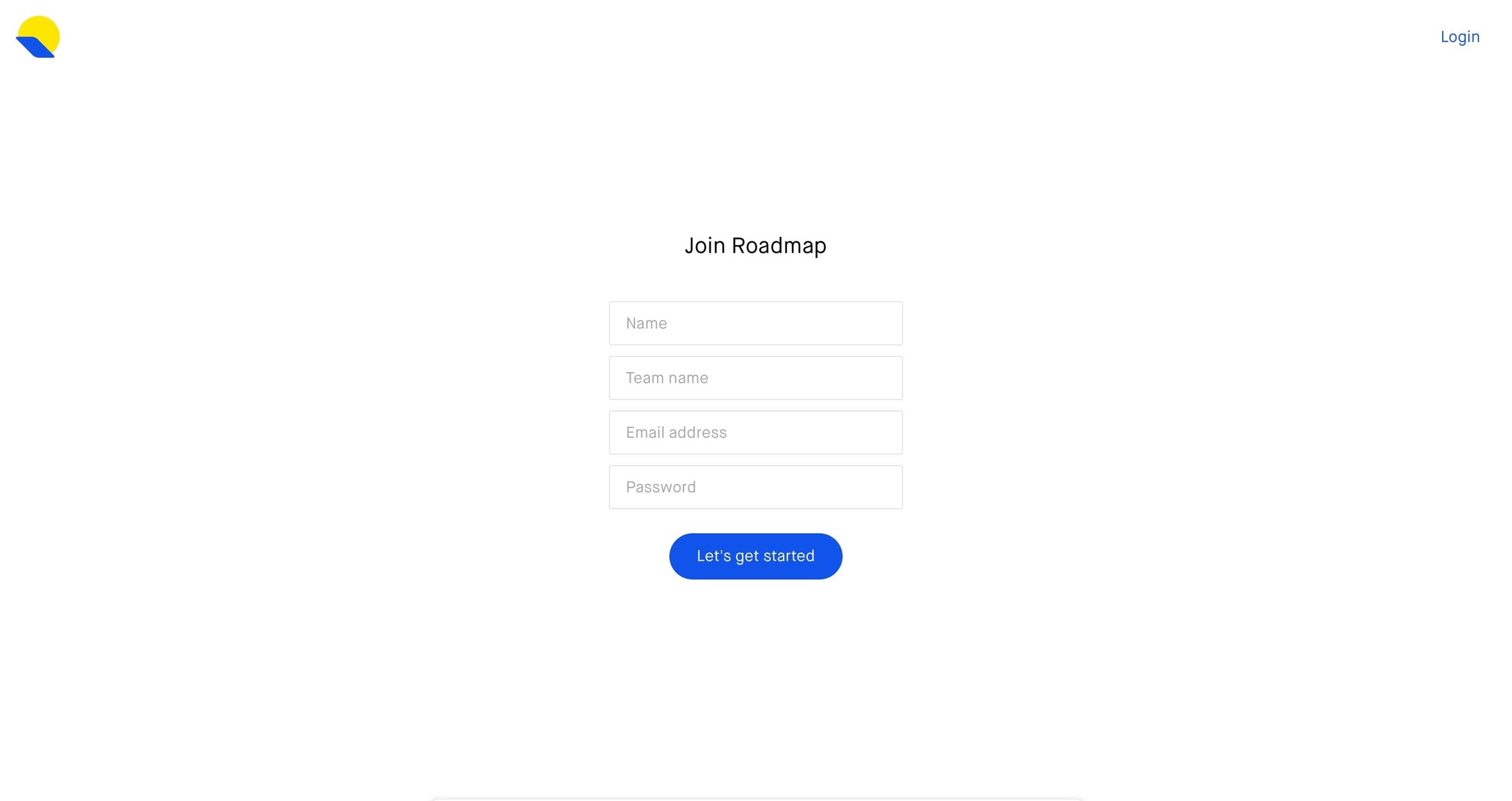 Roadmap - Sign up screen