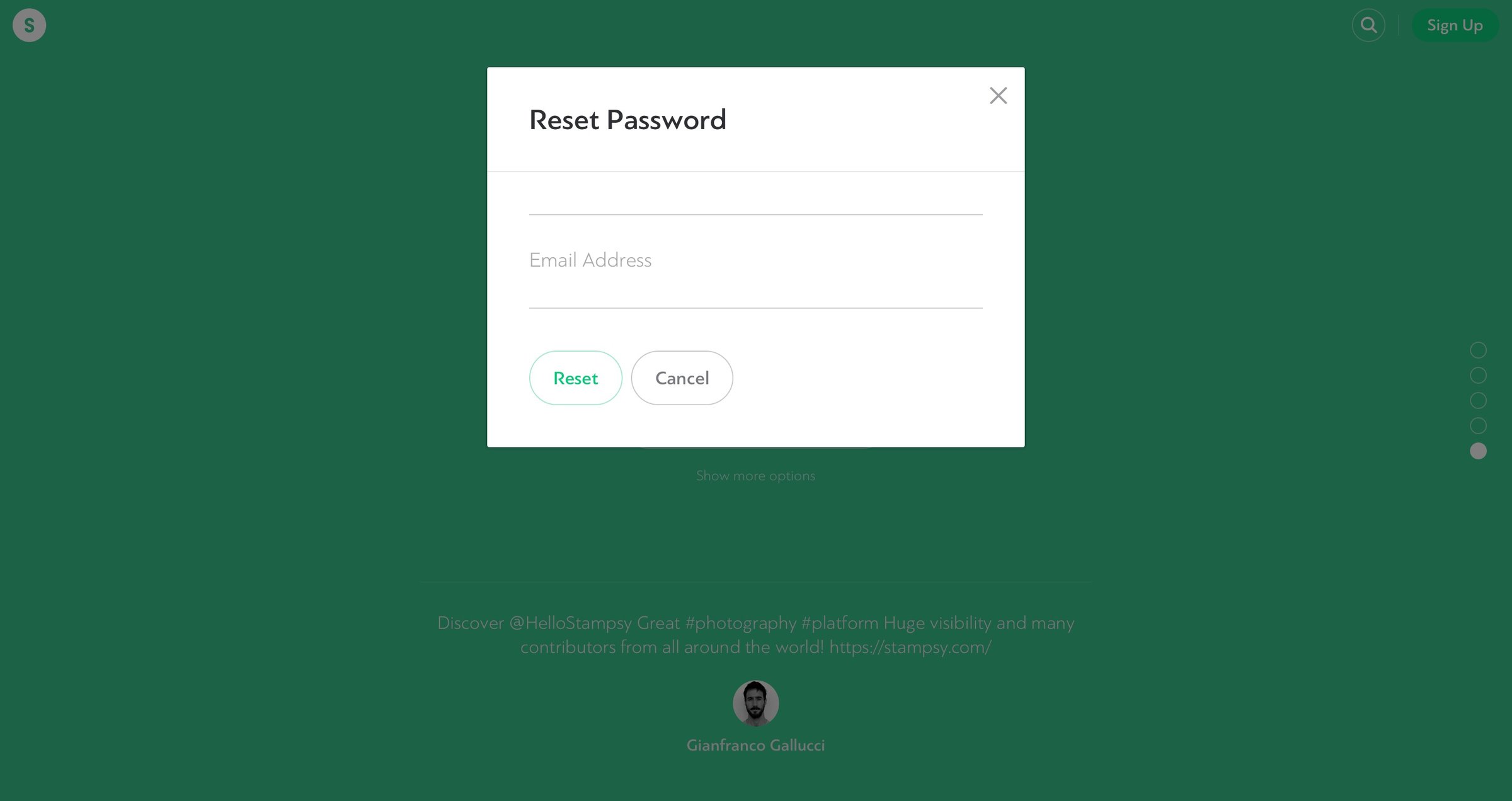 Stampsy - Password reset screen
