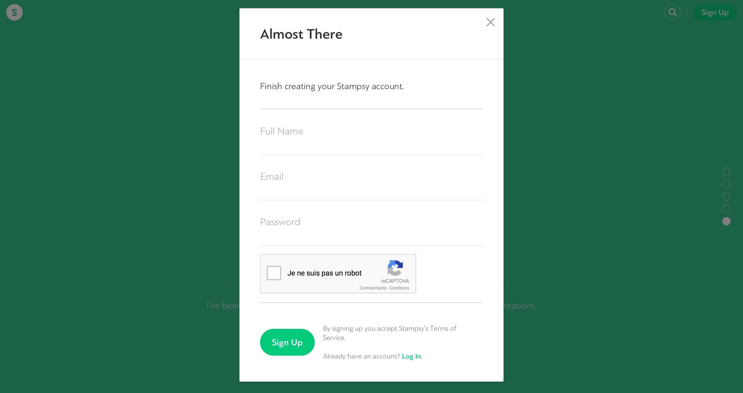 Stampsy - Sign up screen