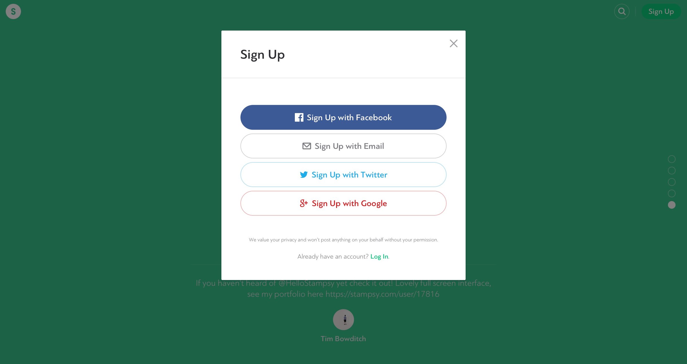 Stampsy - Sign up screen
