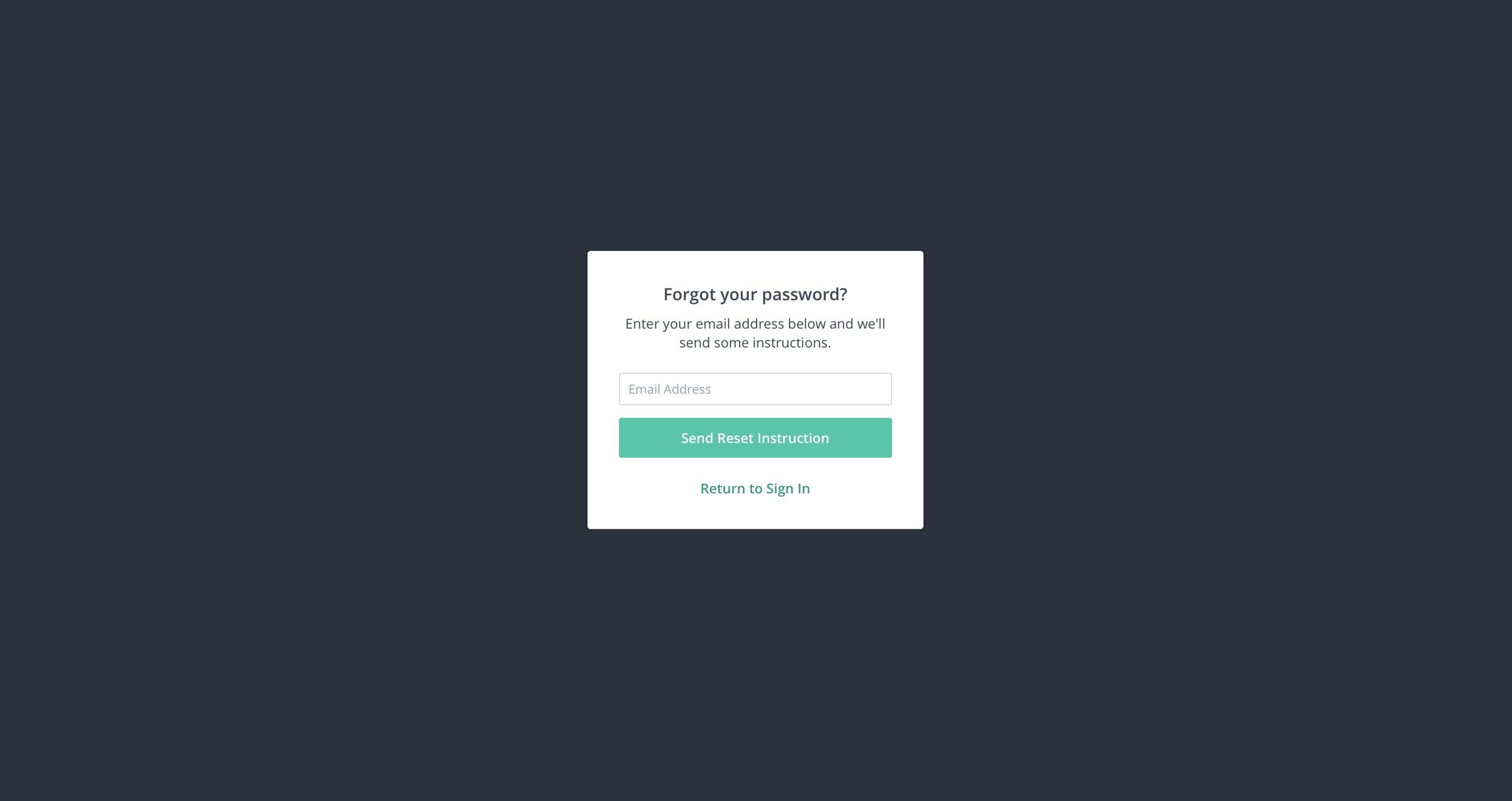 SwayChat - Password reset screen