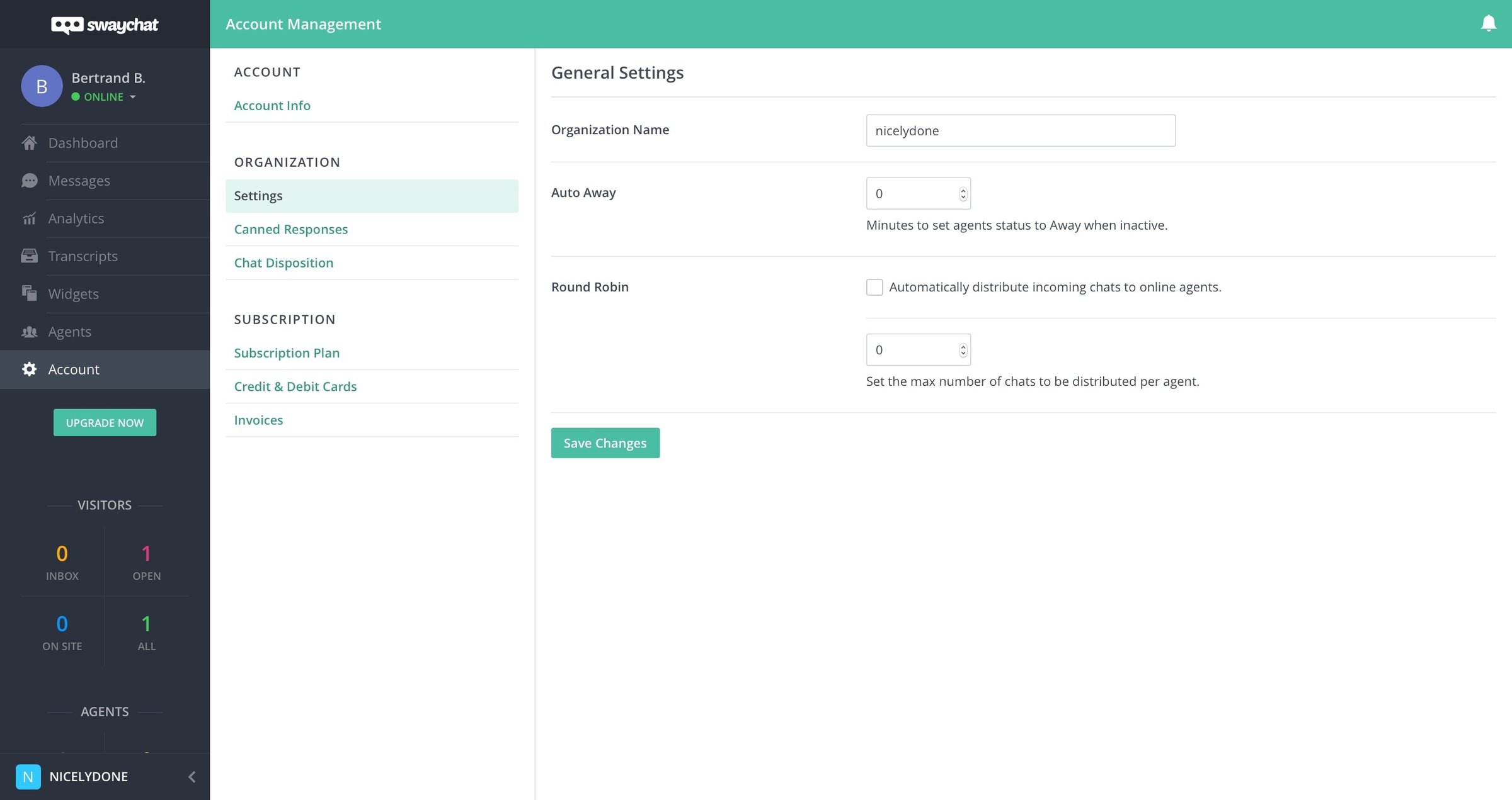 SwayChat - Settings screen