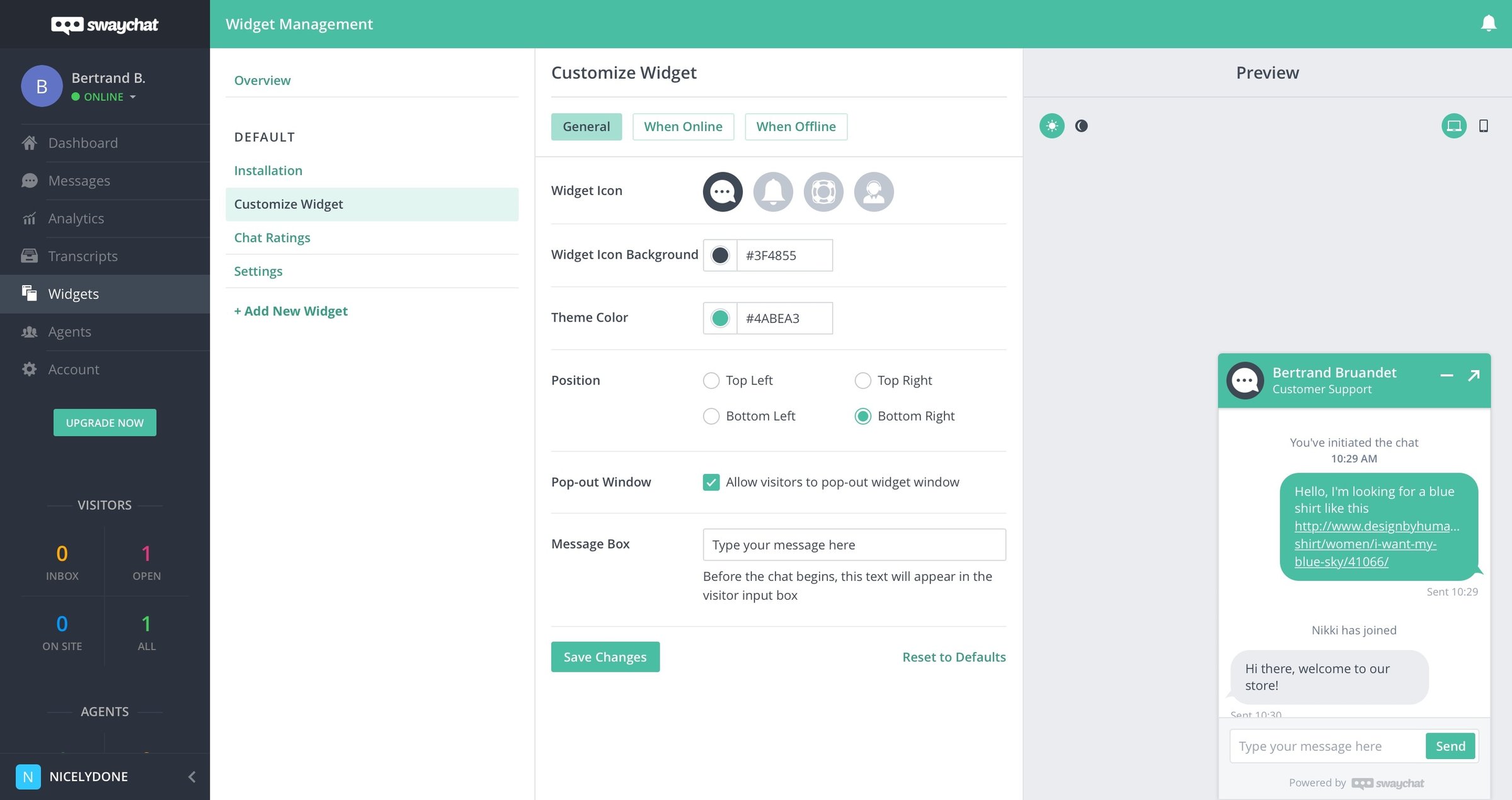 SwayChat - Settings screen
