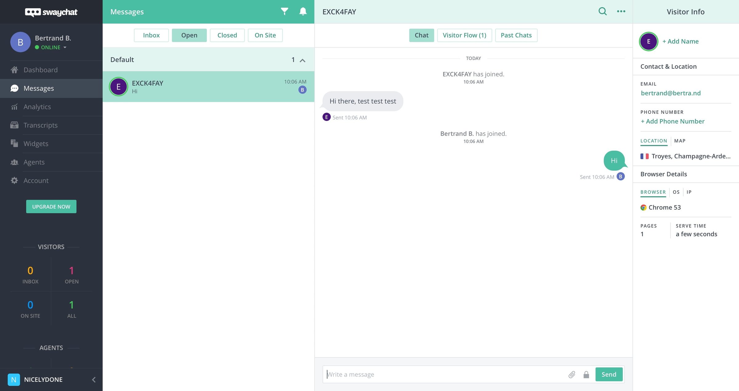 SwayChat - Messaging screen