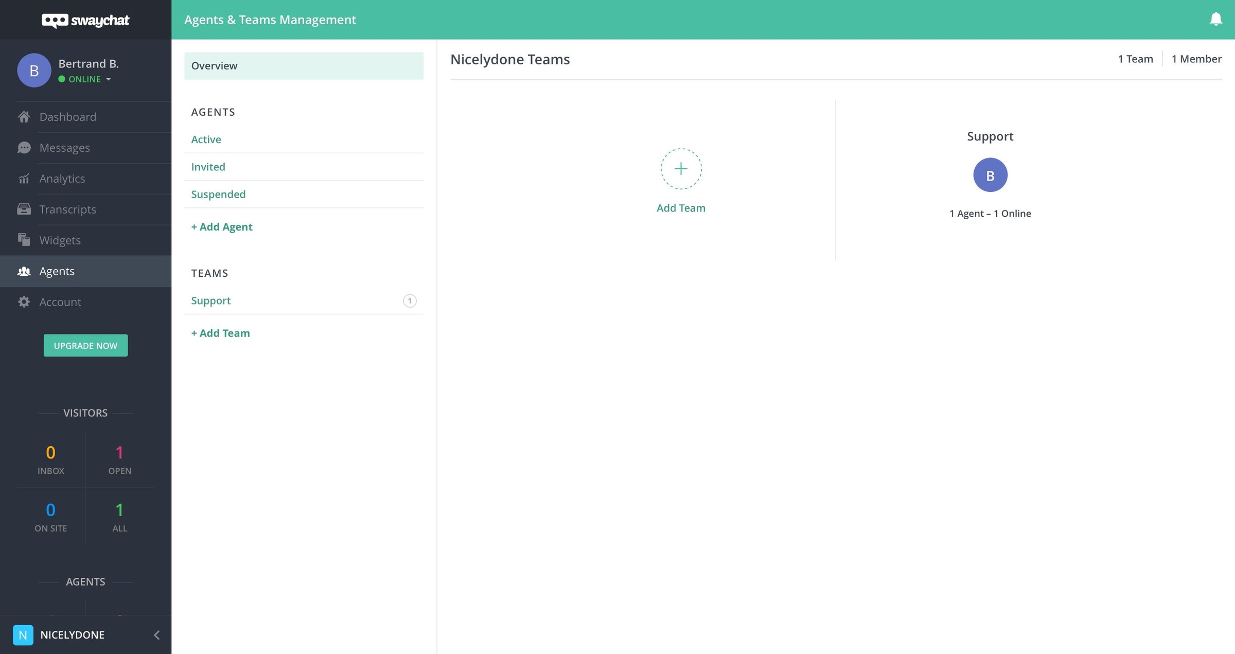SwayChat - Team screen