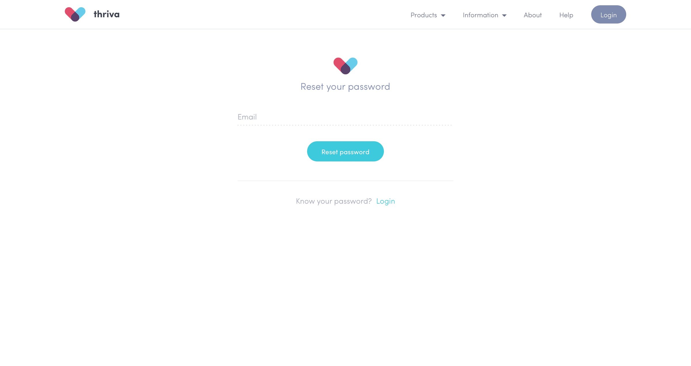 Thriva - Password reset screen