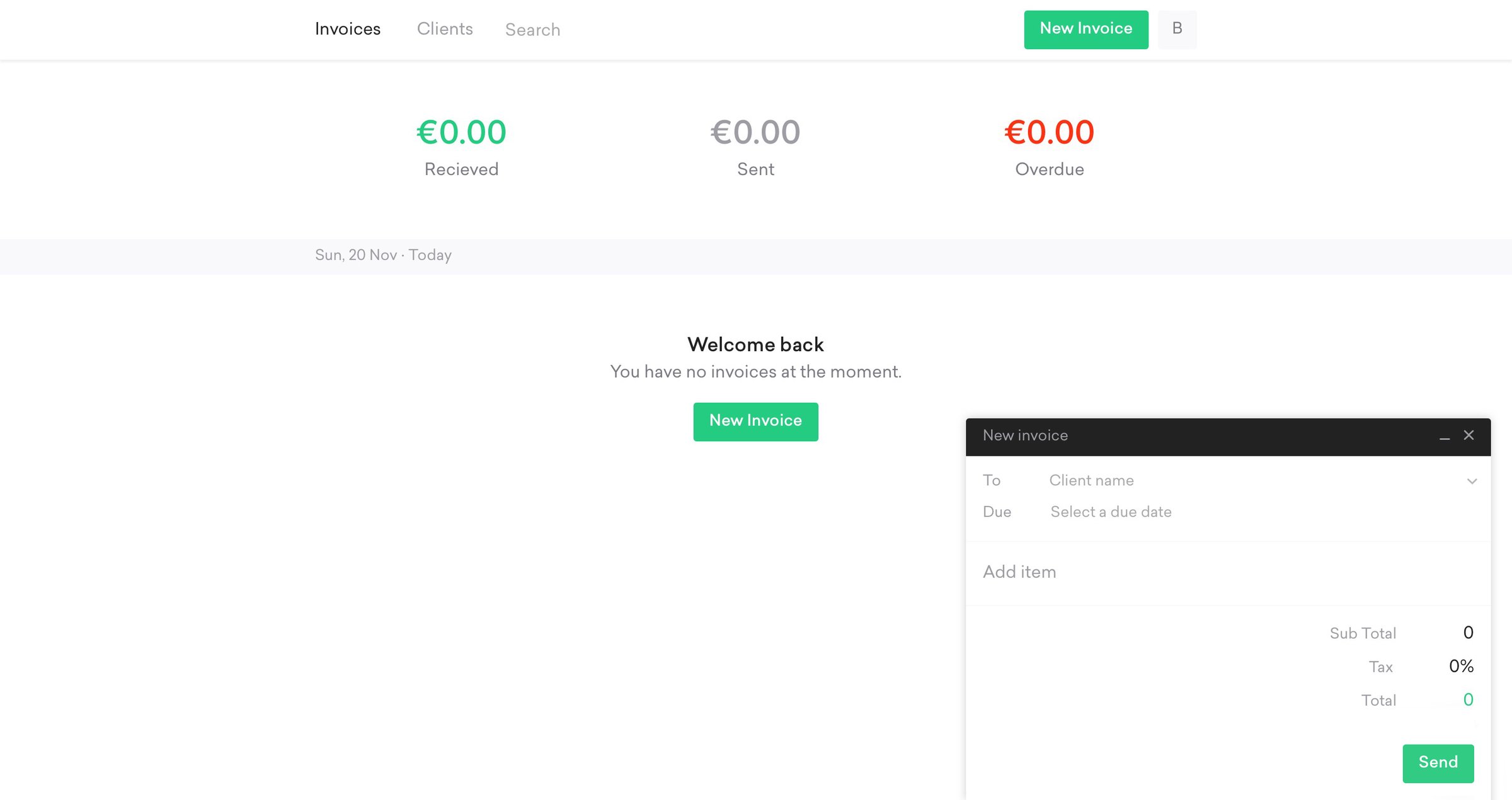 Two cards - Create invoice screen