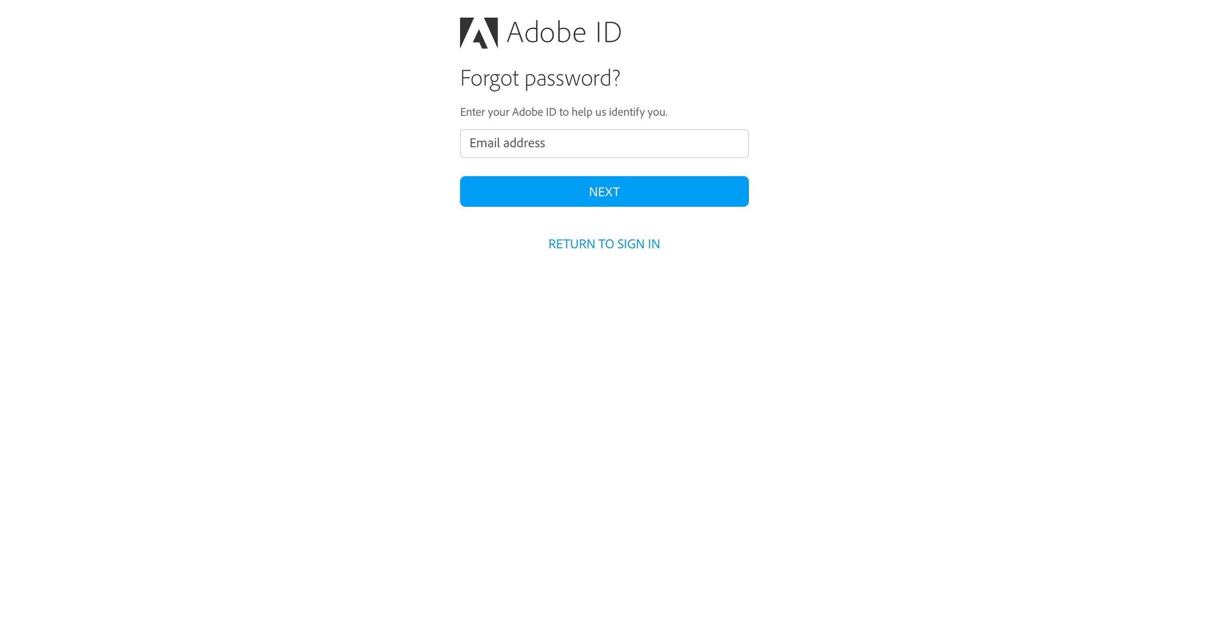 Typekit - Password reset screen