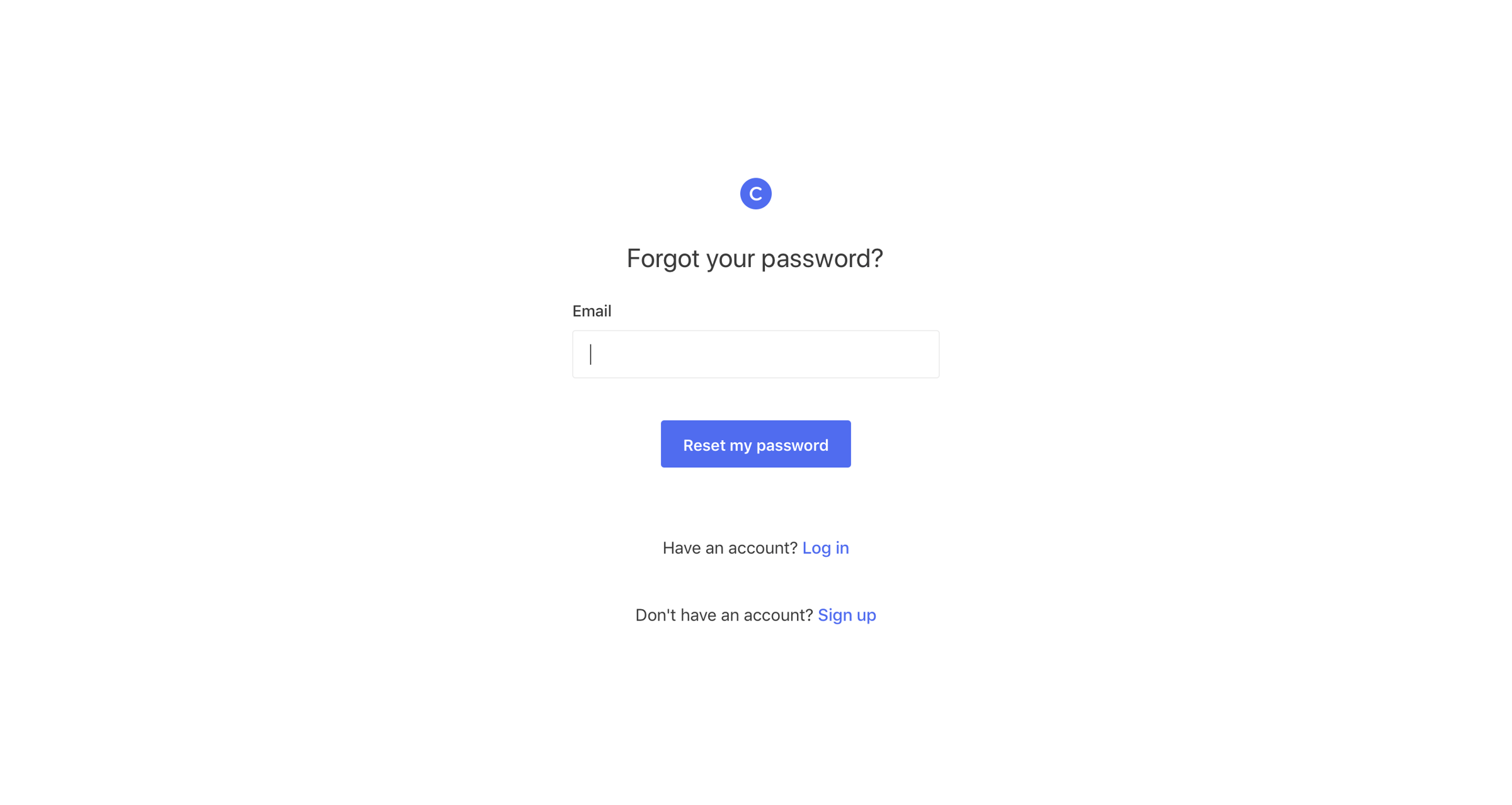Circle - Password reset screen
