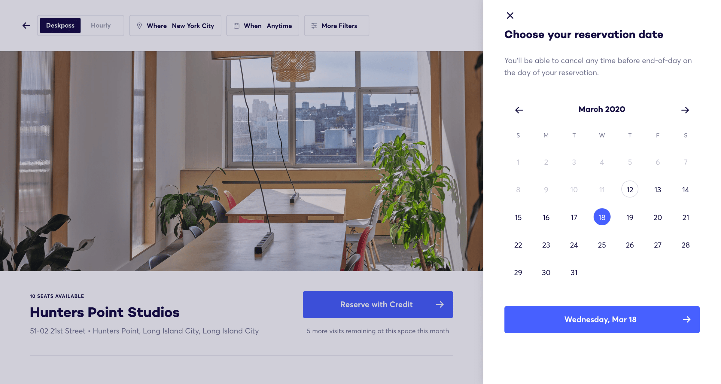 Deskpass - Book space screen