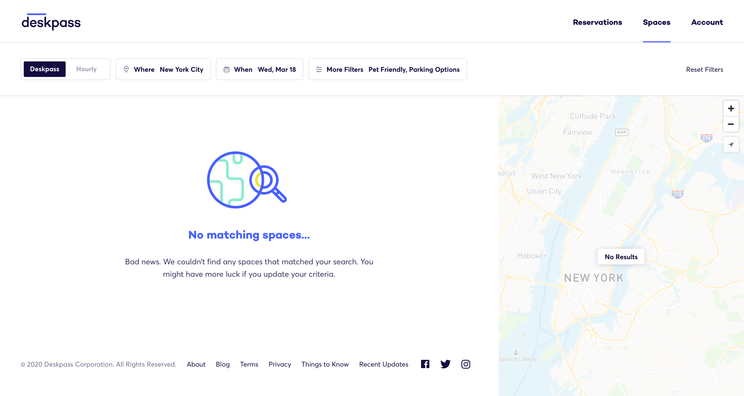 Deskpass - No result found screen