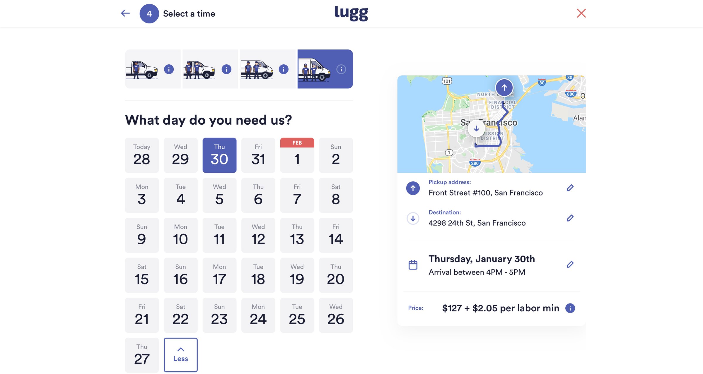 Lugg - Calendar screen