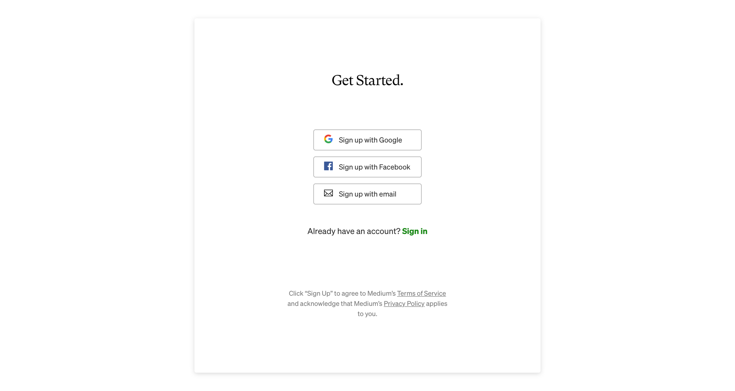 Medium - Sign up screen