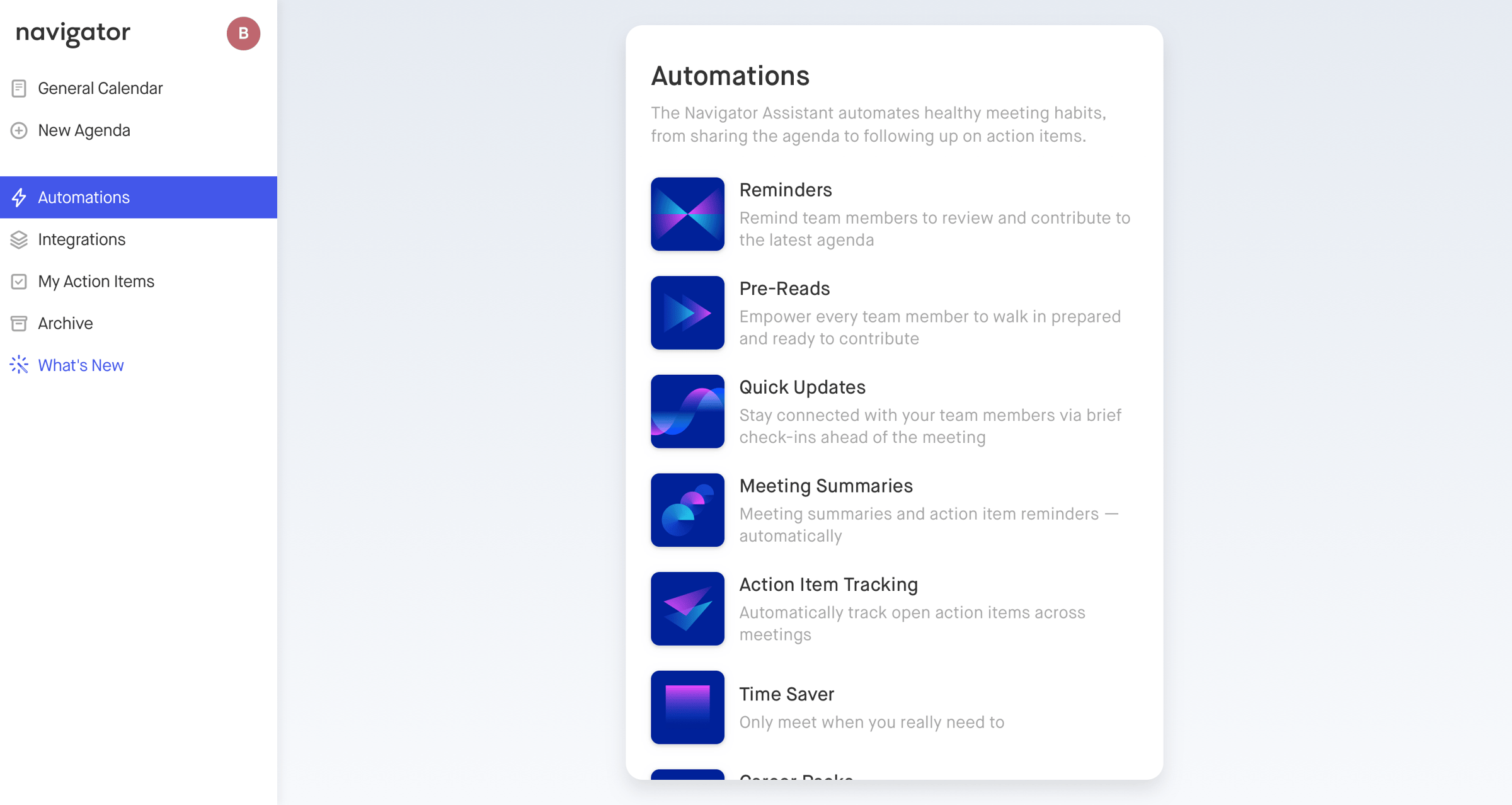 Navigator - Automation list screen