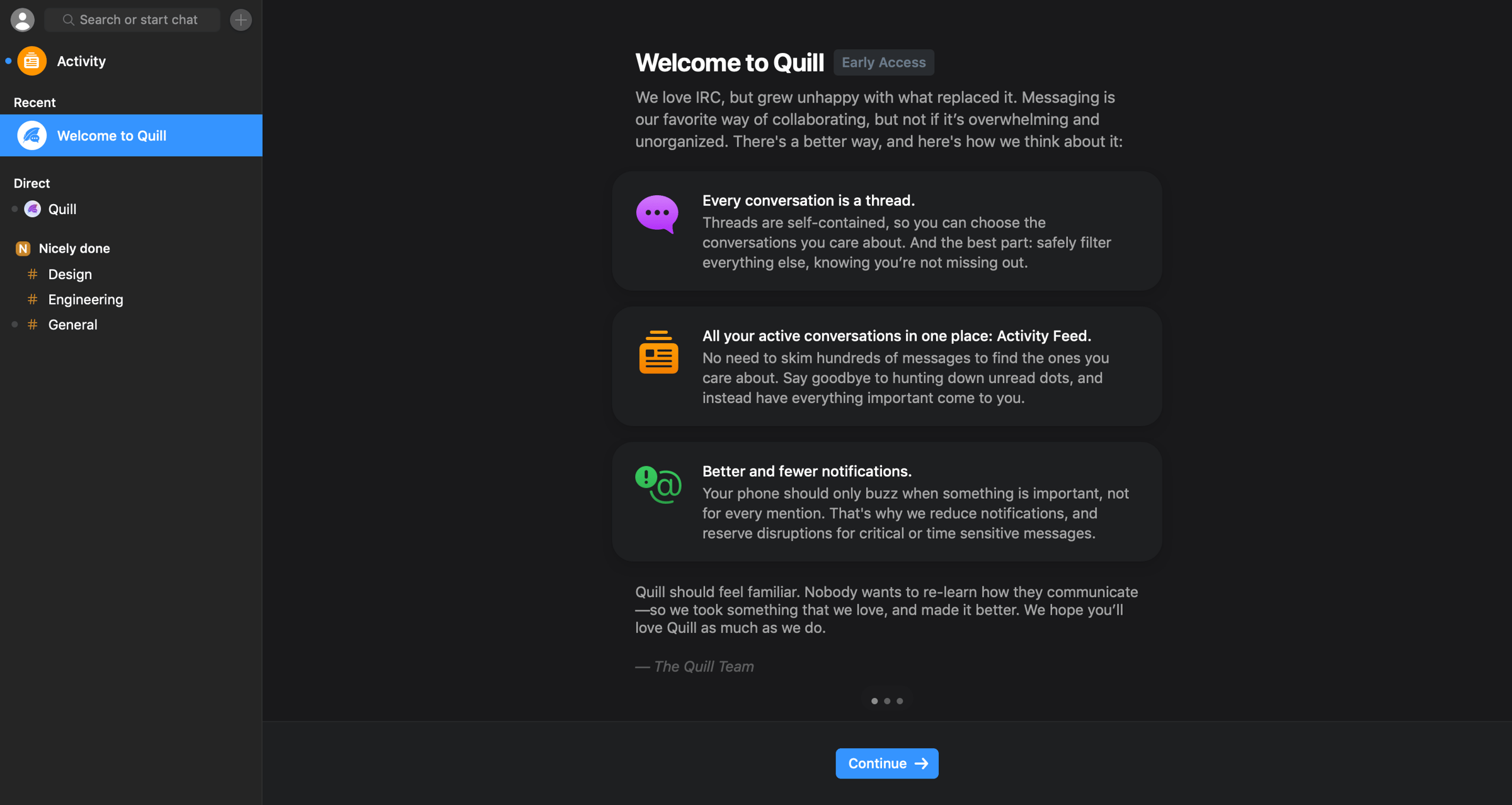 Quill - Onboarding screen