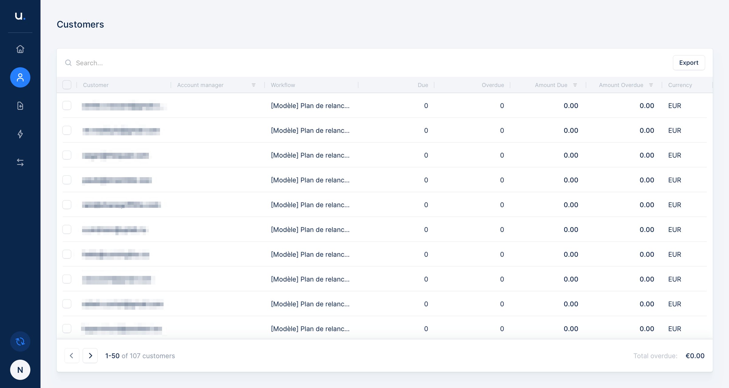 Upflow - Customer list screen