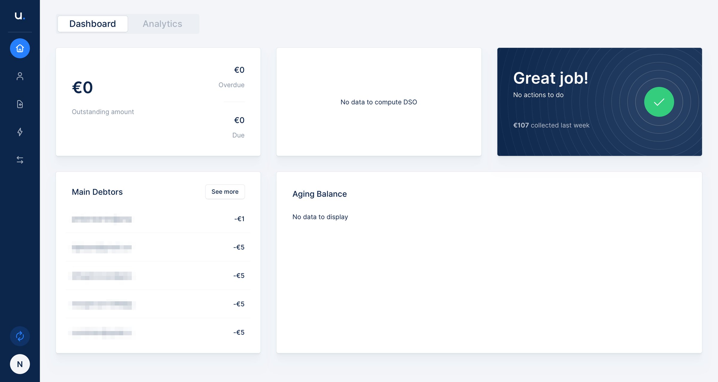 Upflow - Dashboard screen