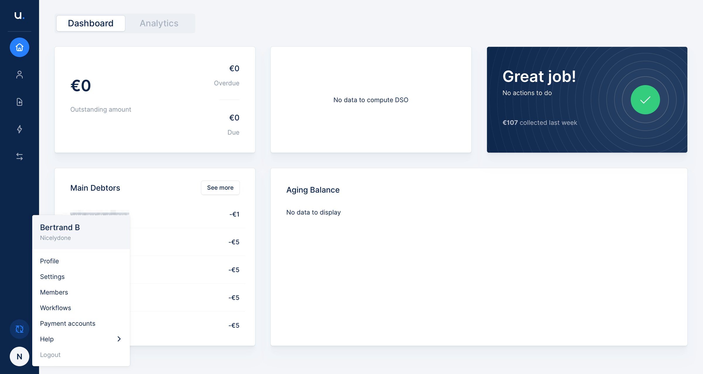 Upflow - Navigation menu screen