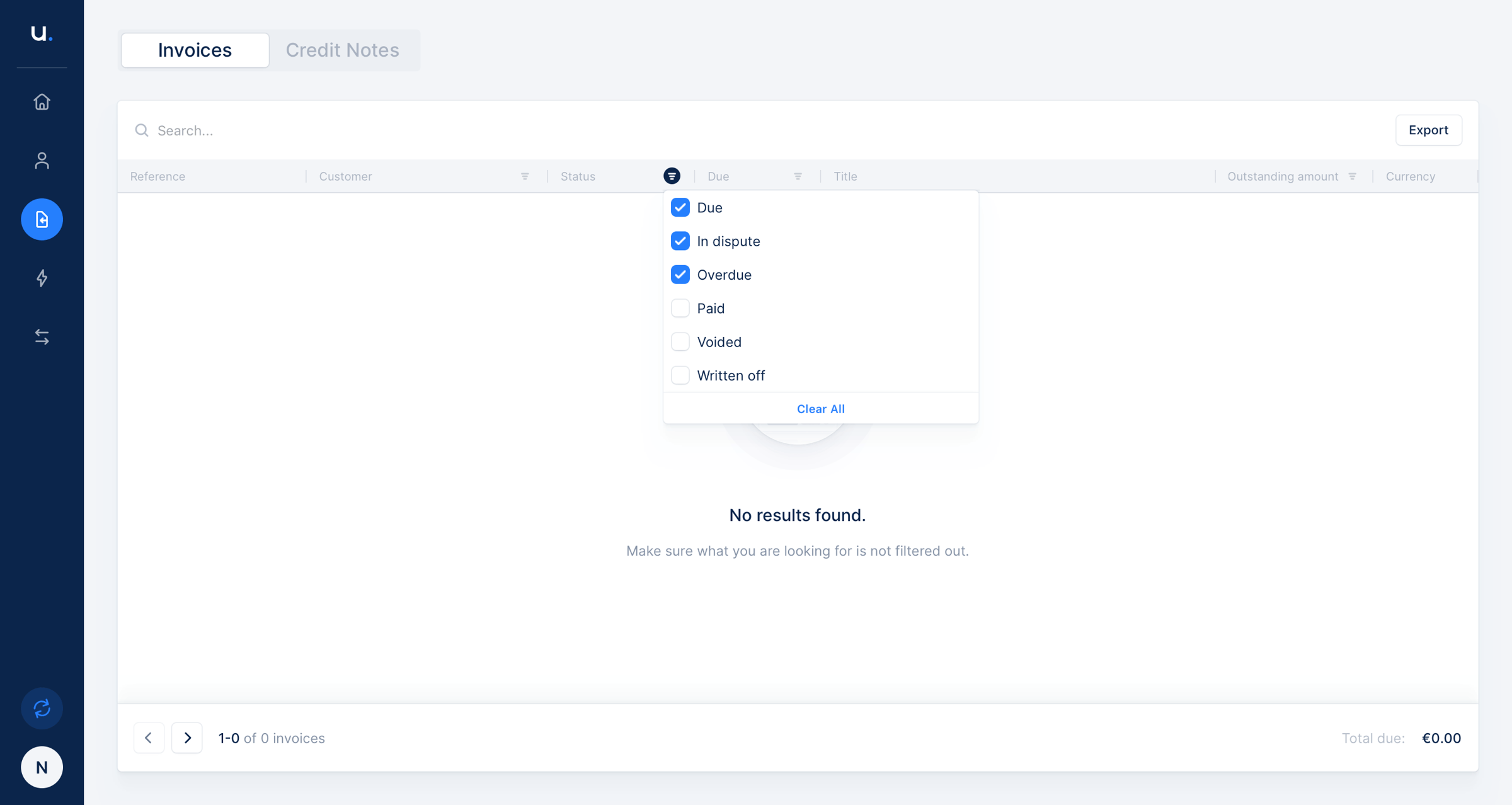 Upflow - Table filter screen