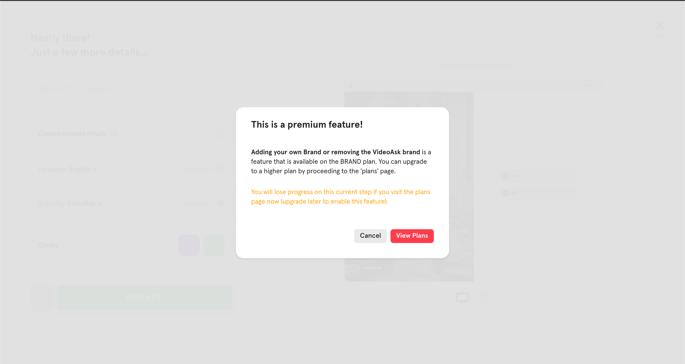 Premium feature limitation from Videoask