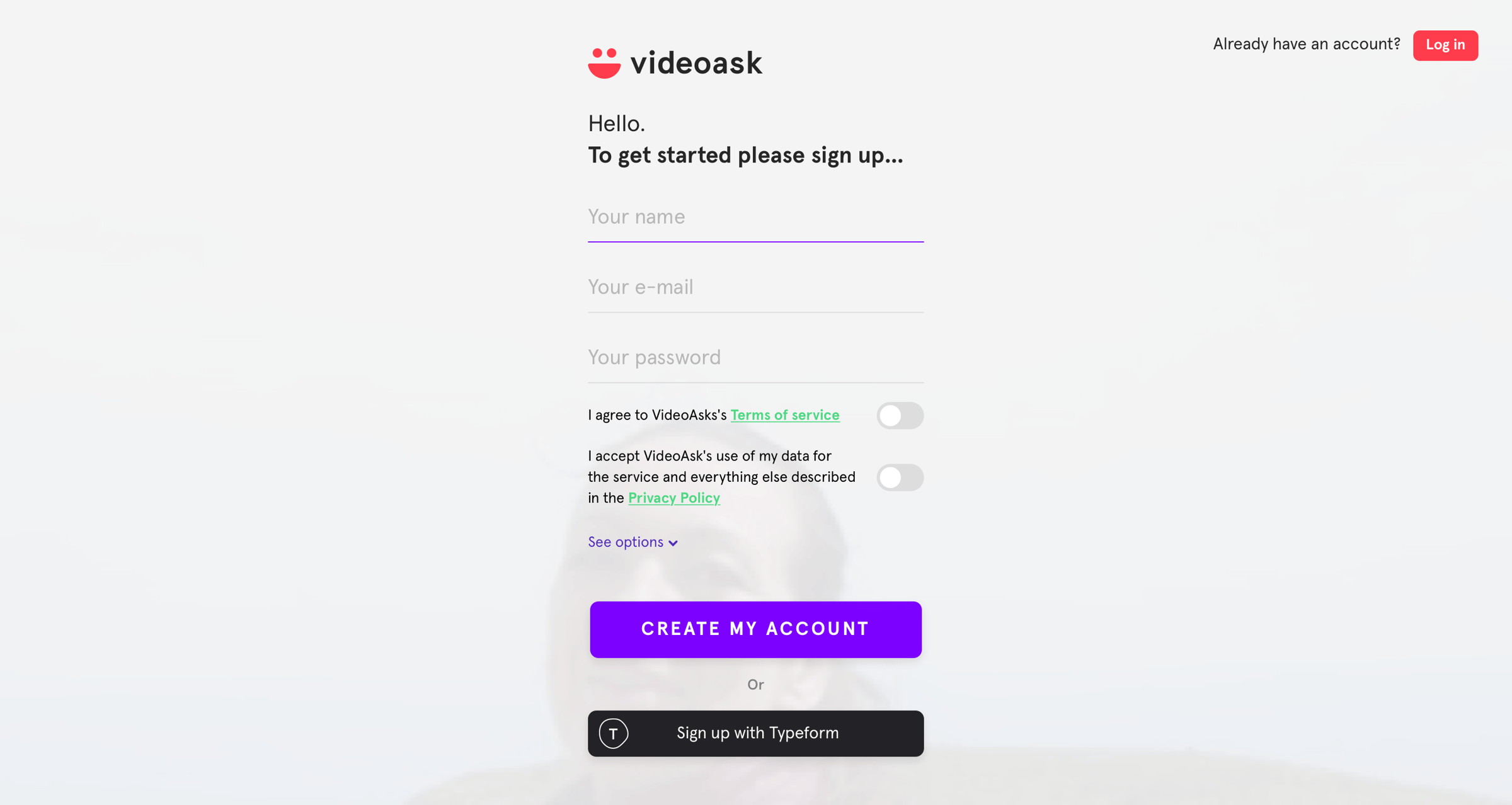 Videoask - Sign up screen