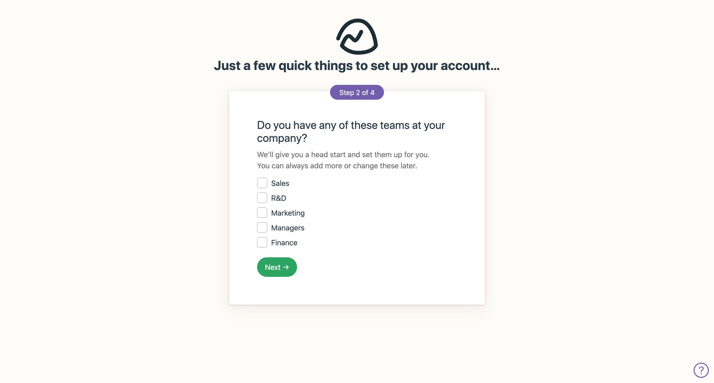Basecamp - Just a few quick things to set up your account… screen