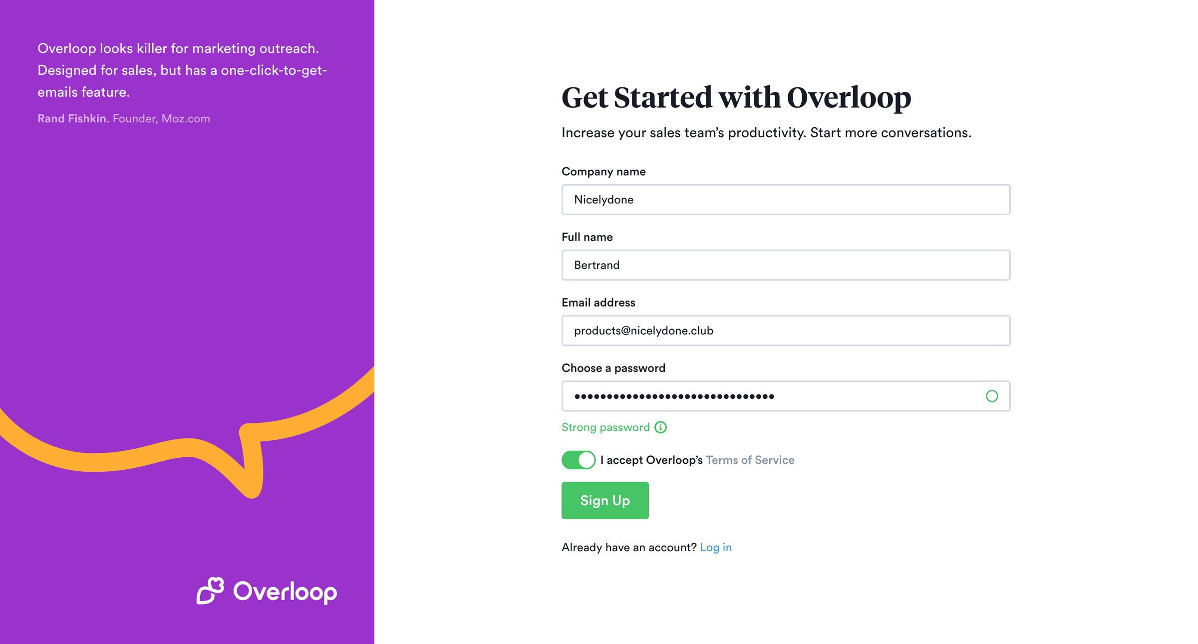 Overloop - Sign up • Overloop screen