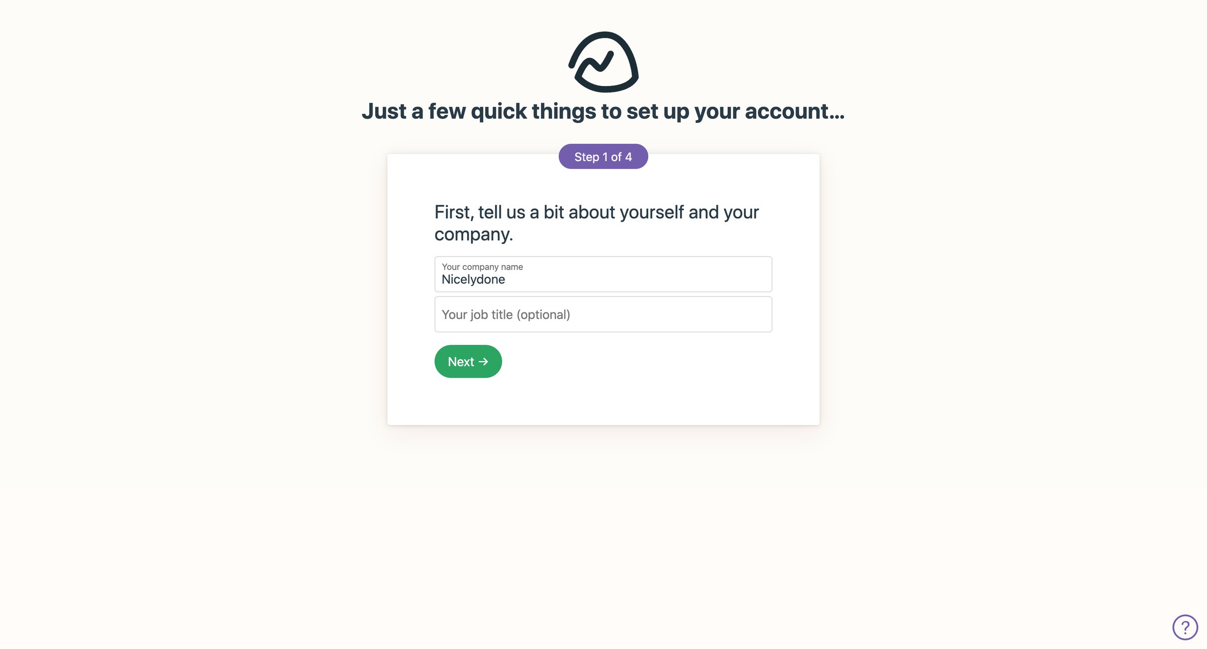 Basecamp - Just a few quick things to set up your account… screen