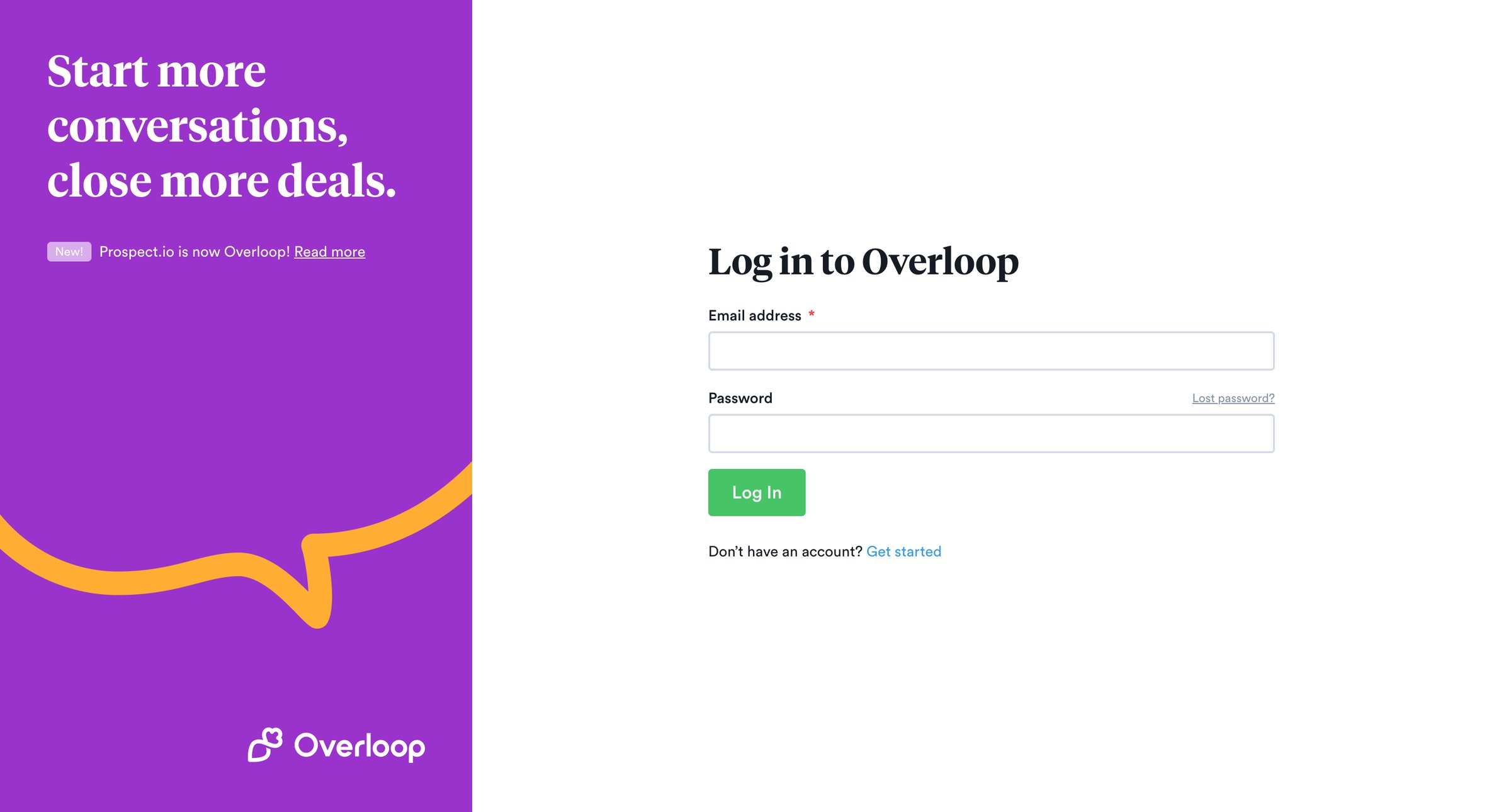 Overloop - Log In • Overloop screen