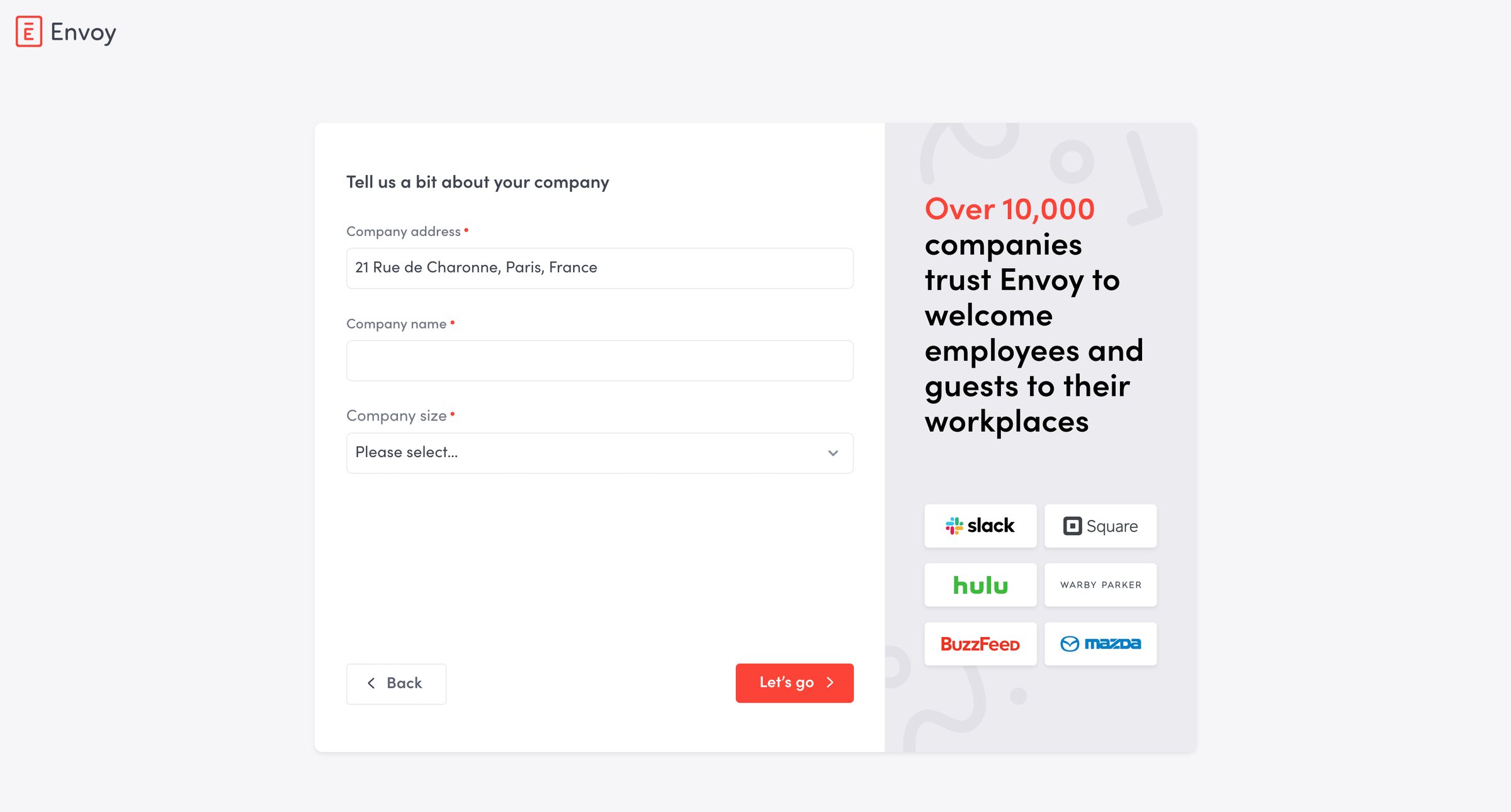 Envoy - Create your company’s Envoy account | Envoy screen