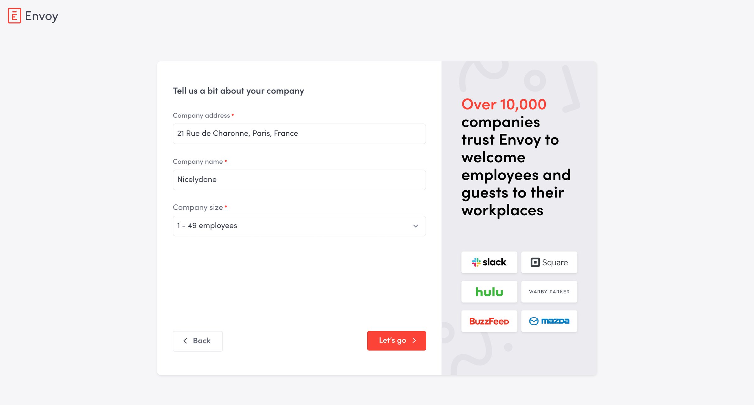 Envoy - Create your company’s Envoy account | Envoy screen