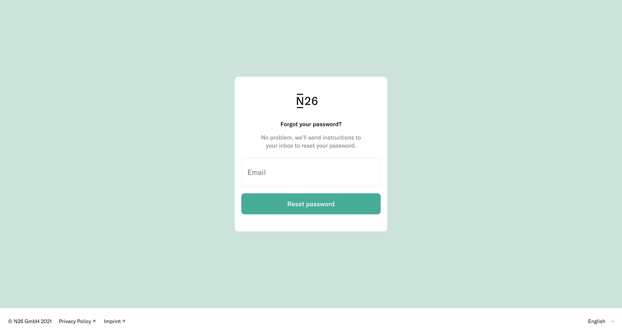 N26 - Forgot your password — N26 screen