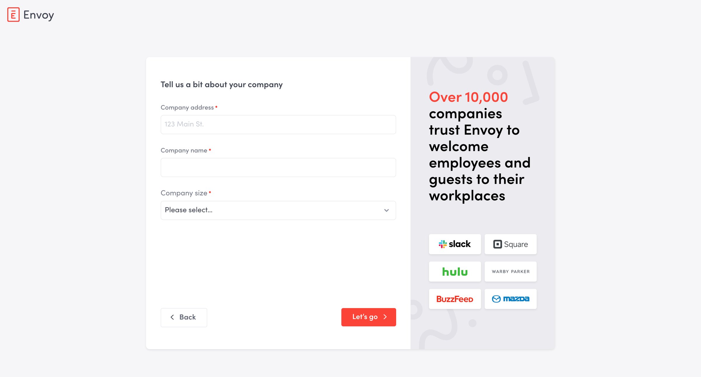 Envoy - Create your company’s Envoy account | Envoy screen